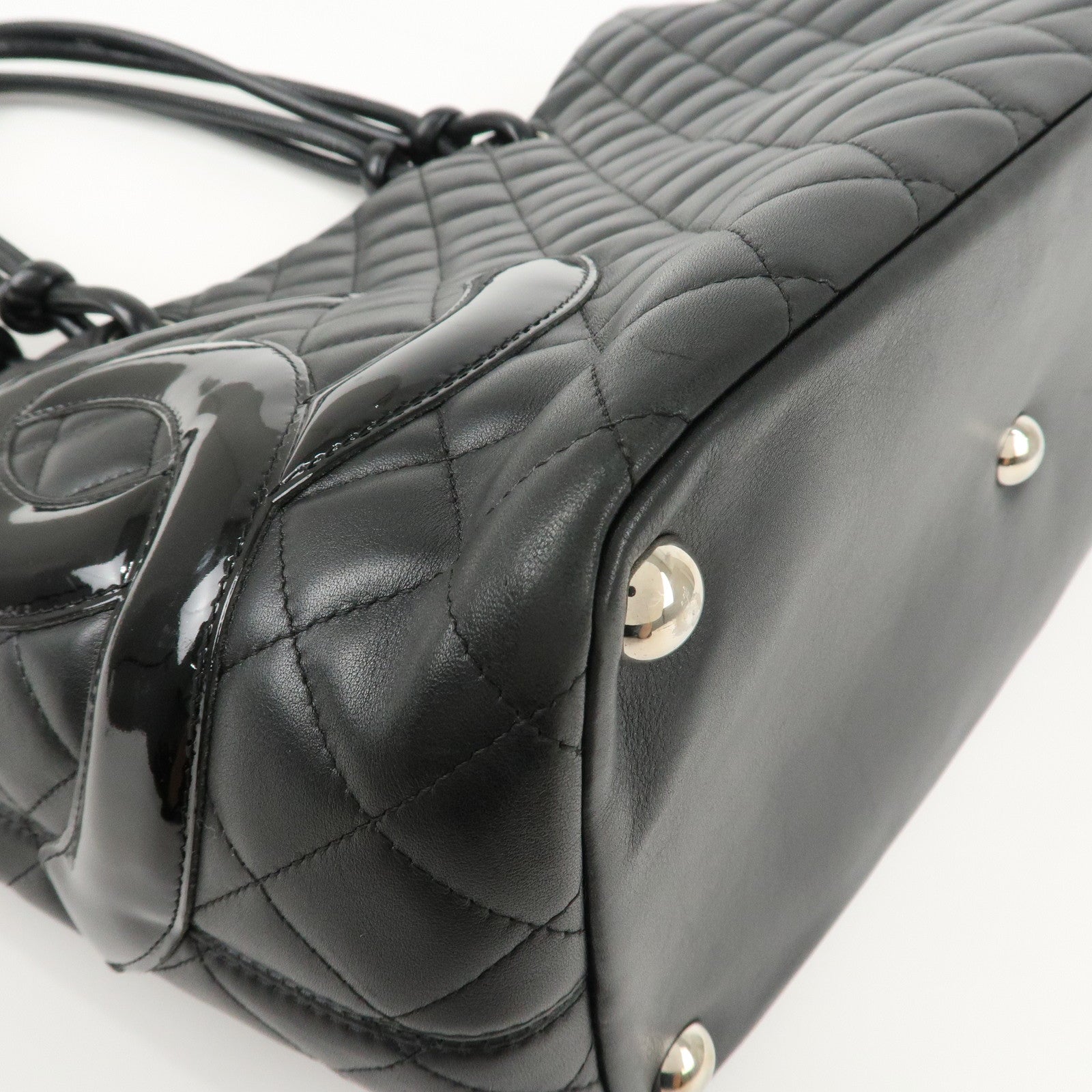 CHANEL Cambon Line Lamb Skin COCO Mark Large Tote Bag A25169 Used