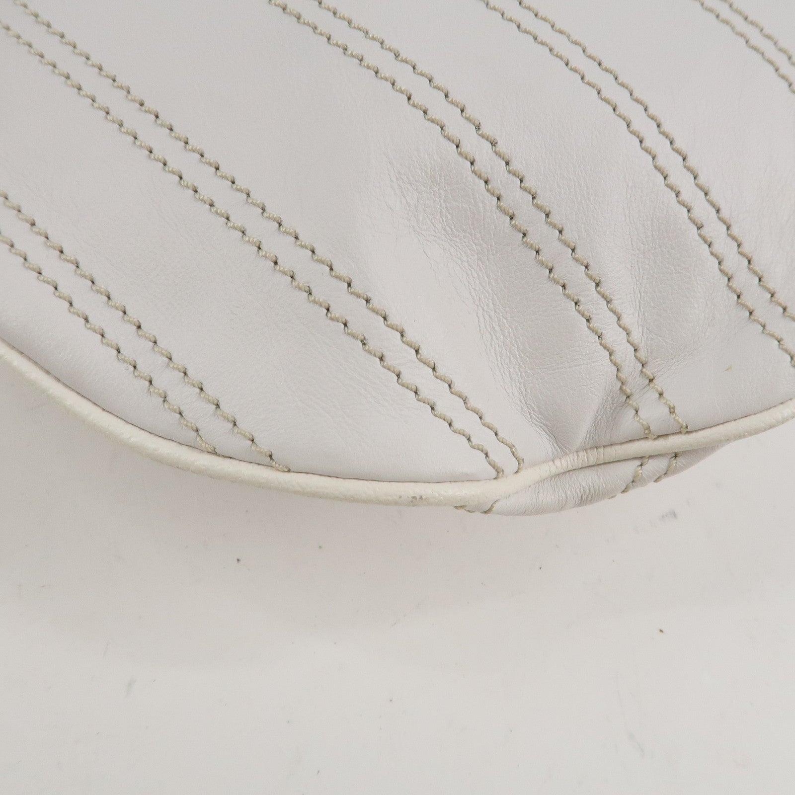 CELINE Leather Shoulder Bag White Gold Hardware Used