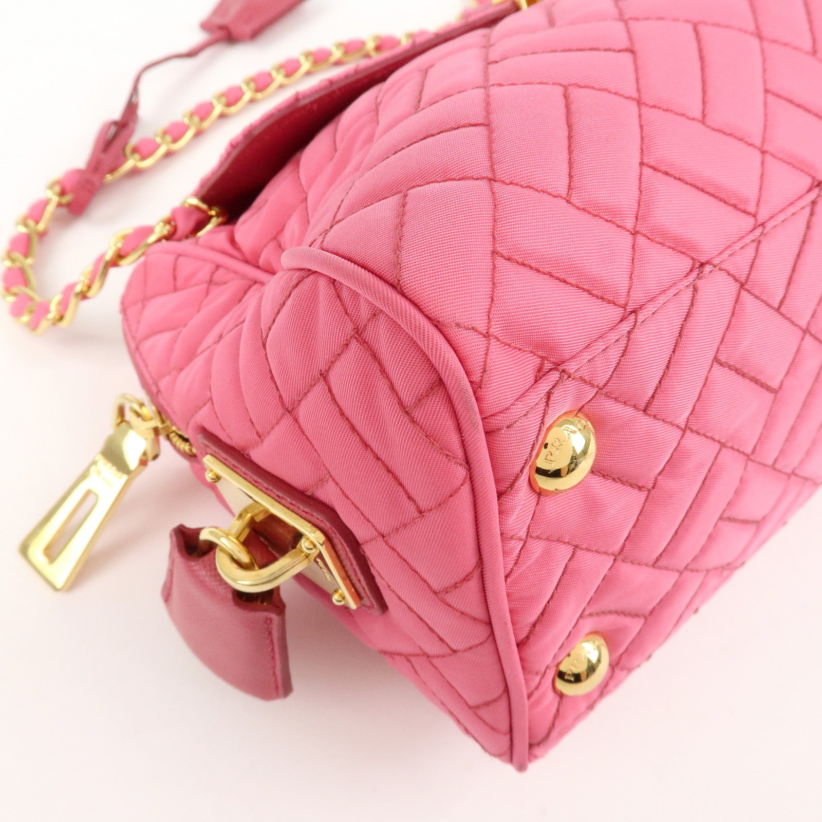 PRADA Nylon Leather Chain Shoulder Bag Pink BR4965 Used