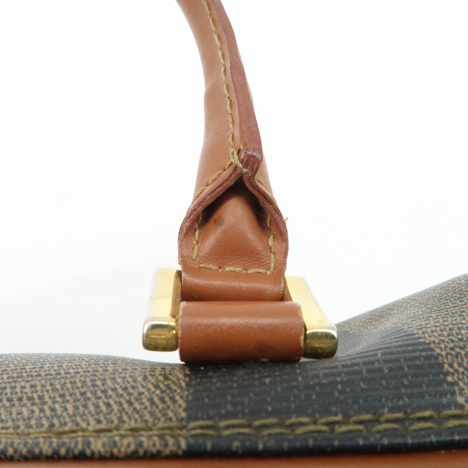 FENDI Pequin PVC Leather Hand Bag Brown Black 259021 Used