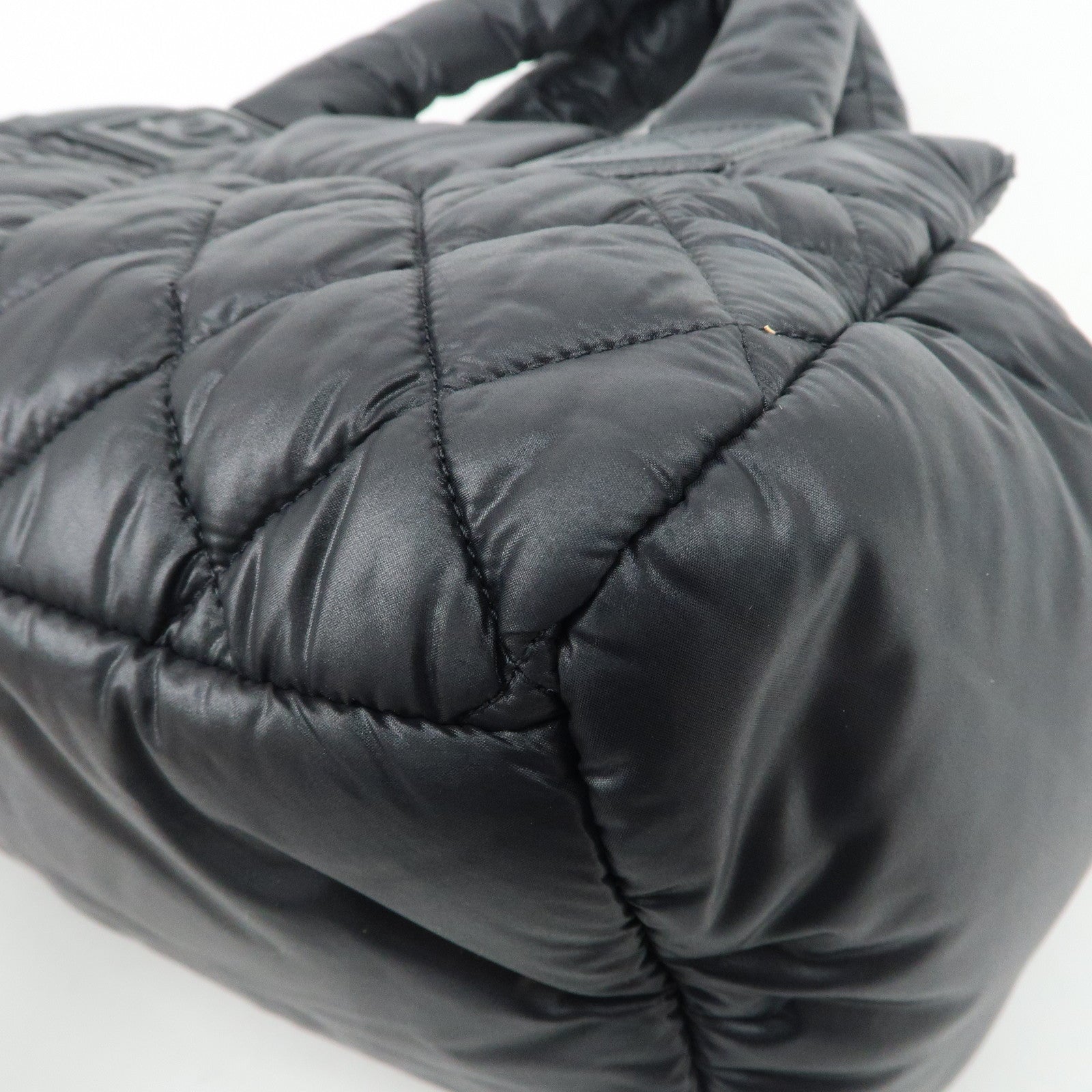 CHANEL COCO Cocoon Nylon Leather Tote Bag Hand Bag Black Used