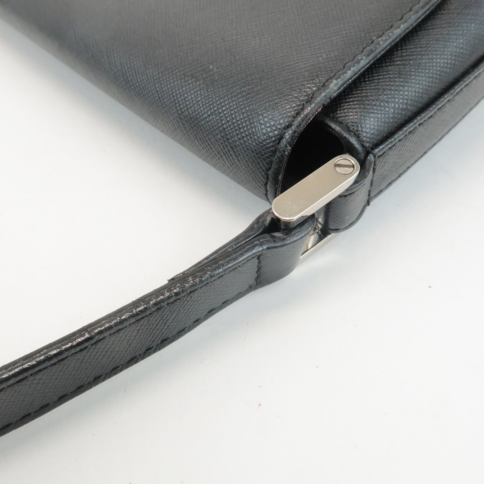 BURBERRY Leather Shoulder Bag Hand Bag Black Silver Hardware Used