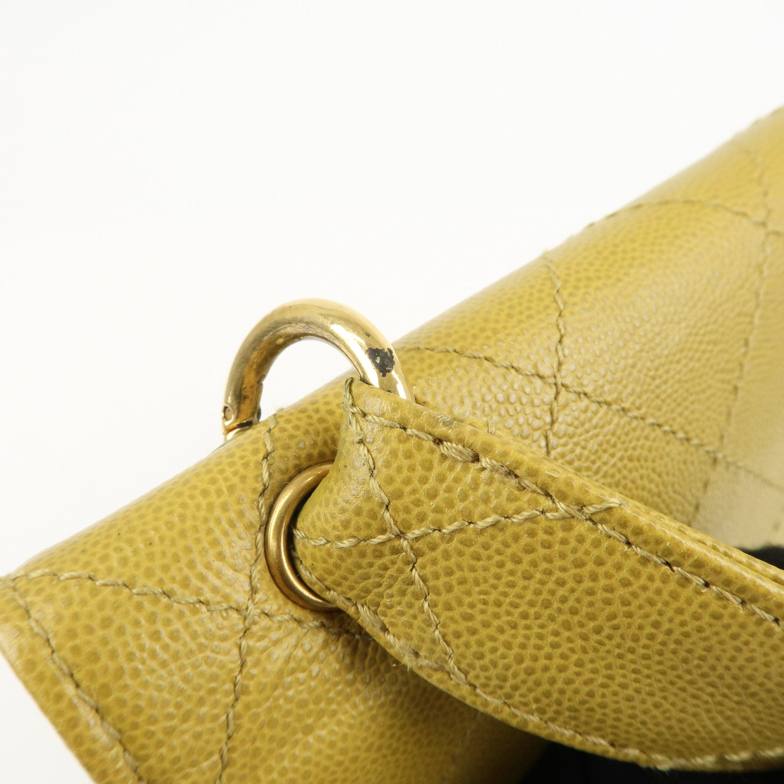 CHANEL Matelasse Caviar Skin Shoulder Bag Yellow Used