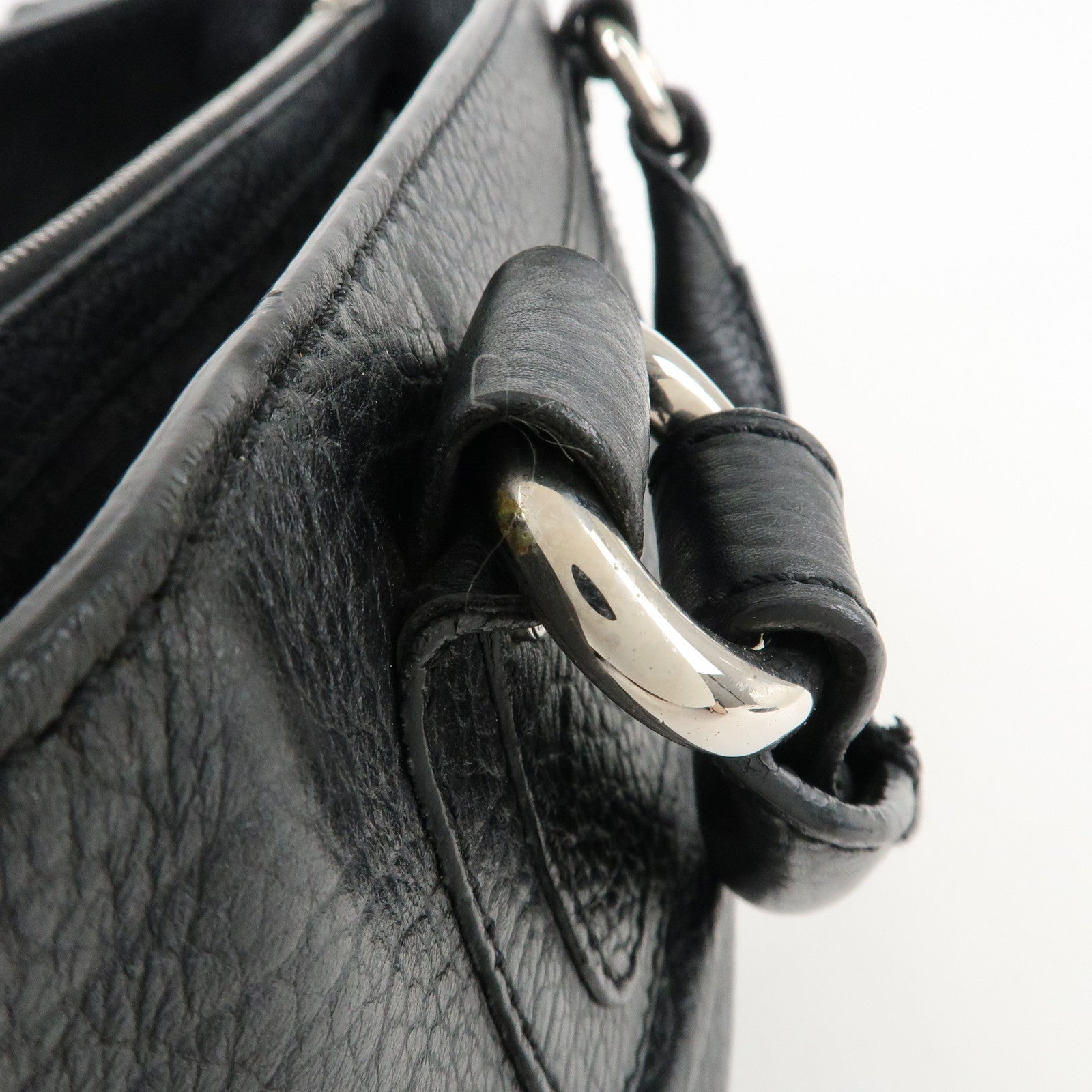 CELINE Leather Boogie Bag Hand Bag Silver Hard Ware Black Used