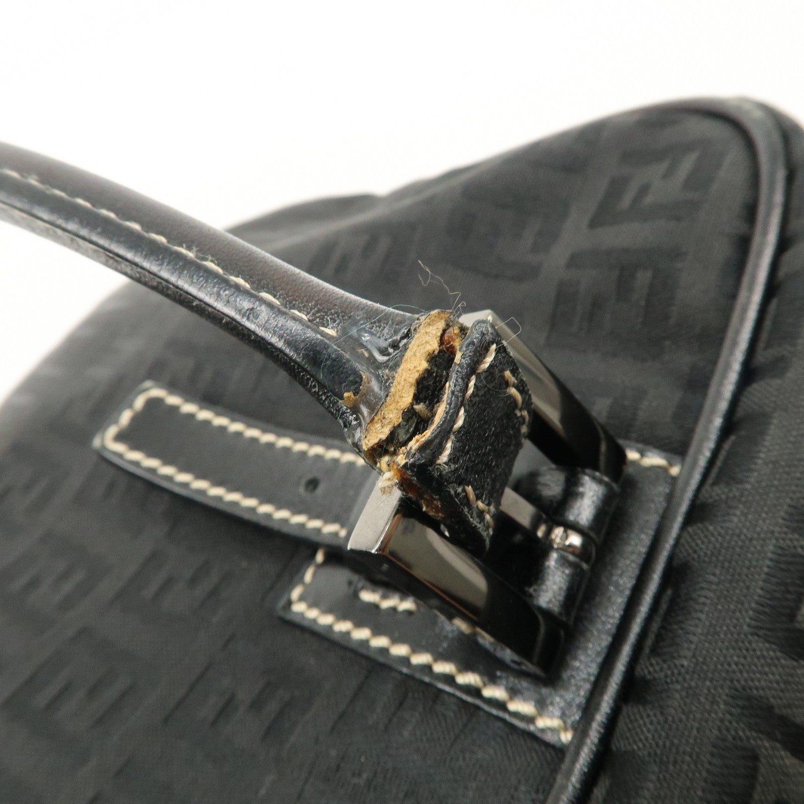 FENDI Zucchino Canvas Leather Mini Boston Bag Black 8BN005 Used