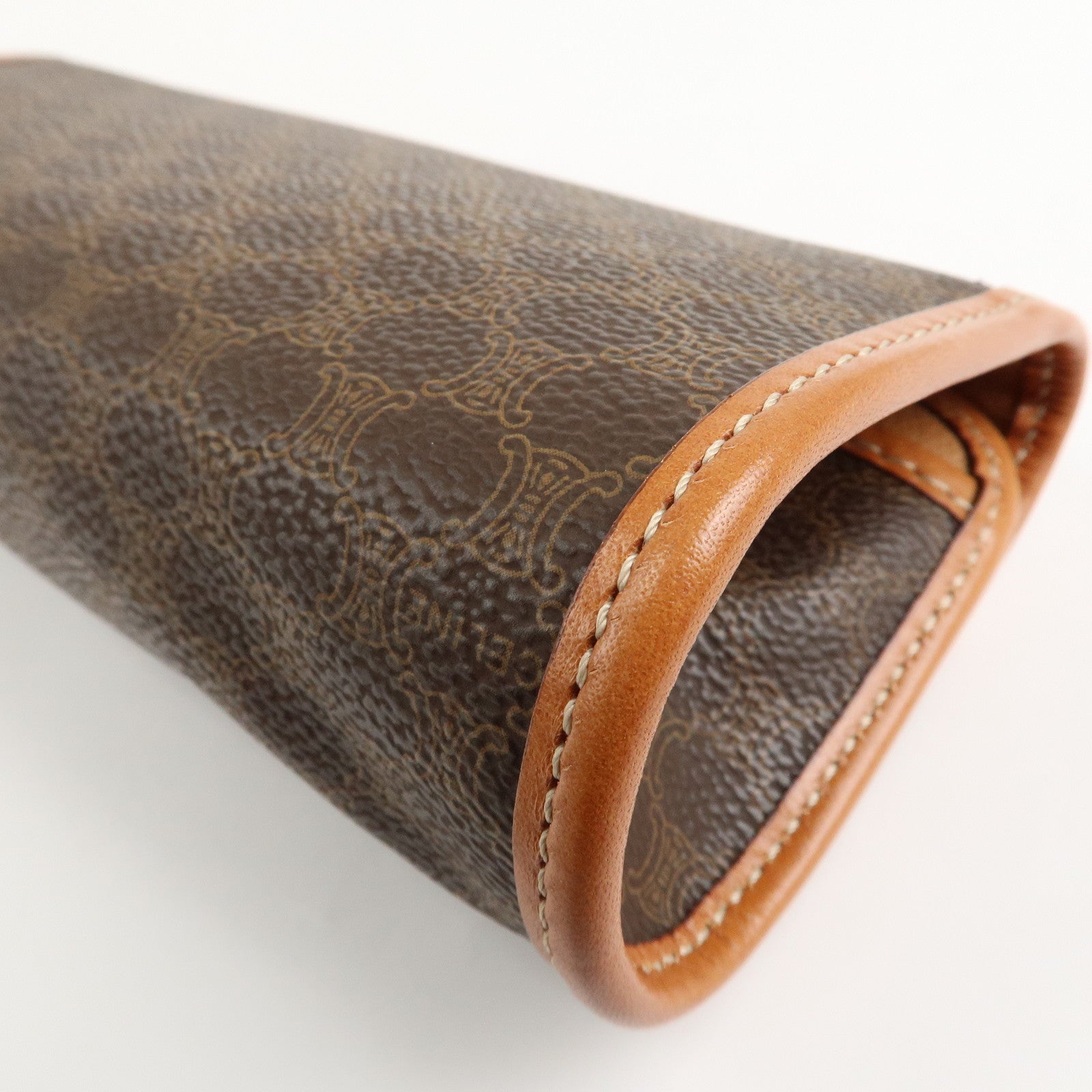 CELINE Macadam PVC Leather Pouch Cosmetic Pouch Brown Used