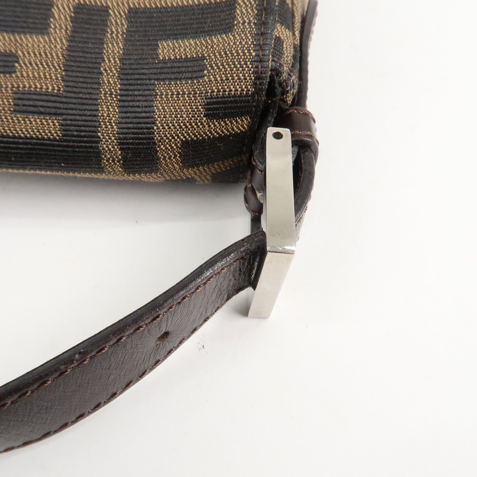 FENDI Mamma Baguette Zucca Canvas Shoulder Bag Brown Black 26424 Used