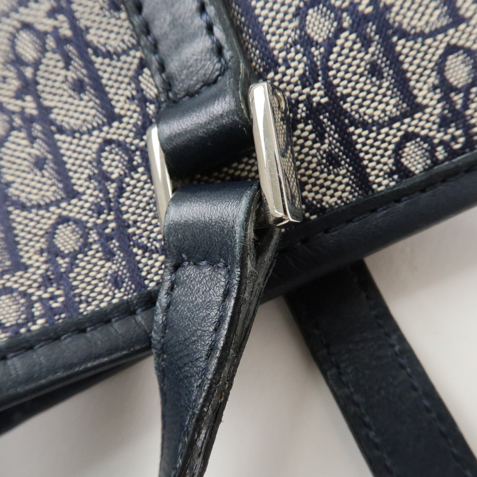 Christian Dior Trotter Canvas Leather Tote Bag Hand Bag Navy Used