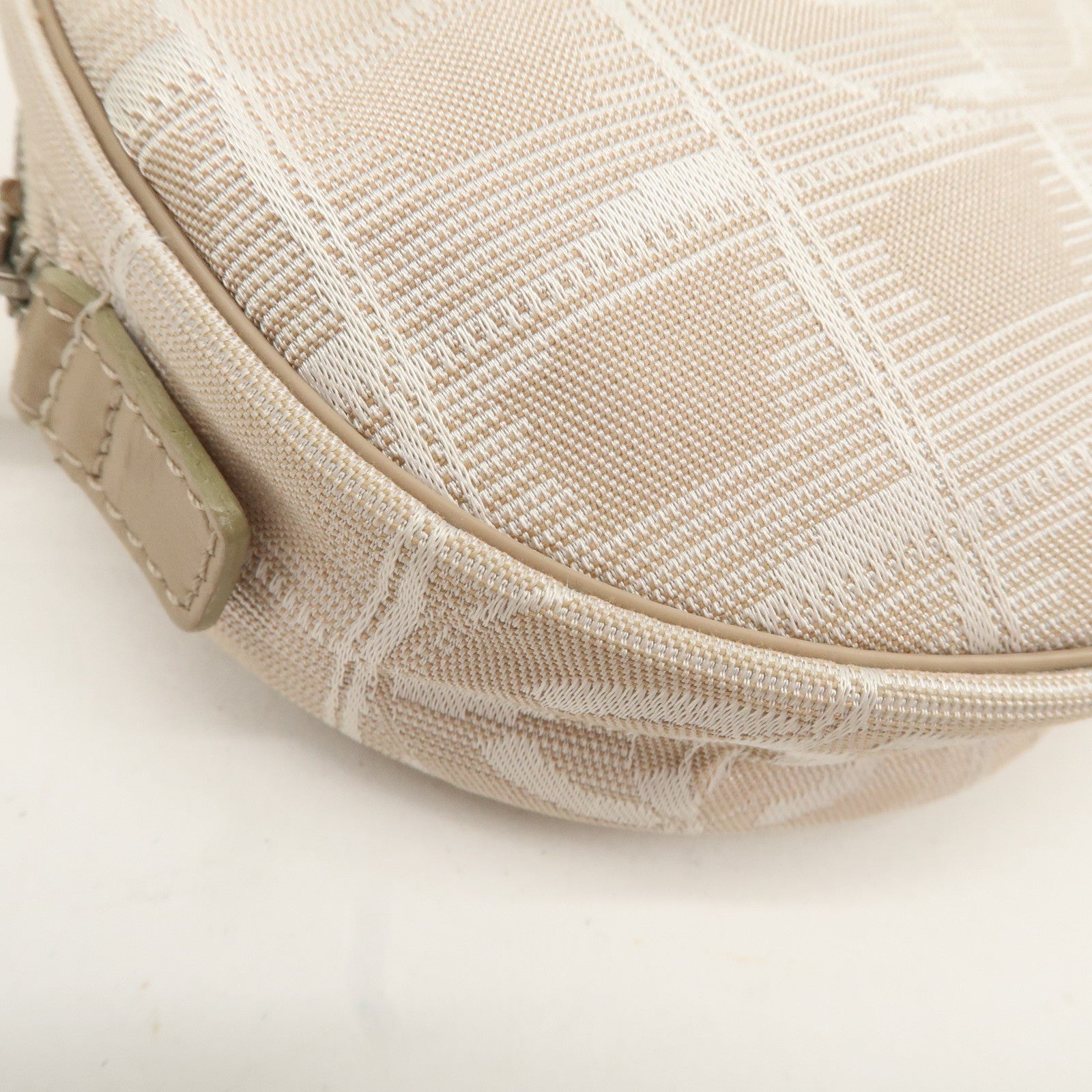 CHANEL New Travel Line Nylon Jacquard Leather Round Pouch T9951S Used