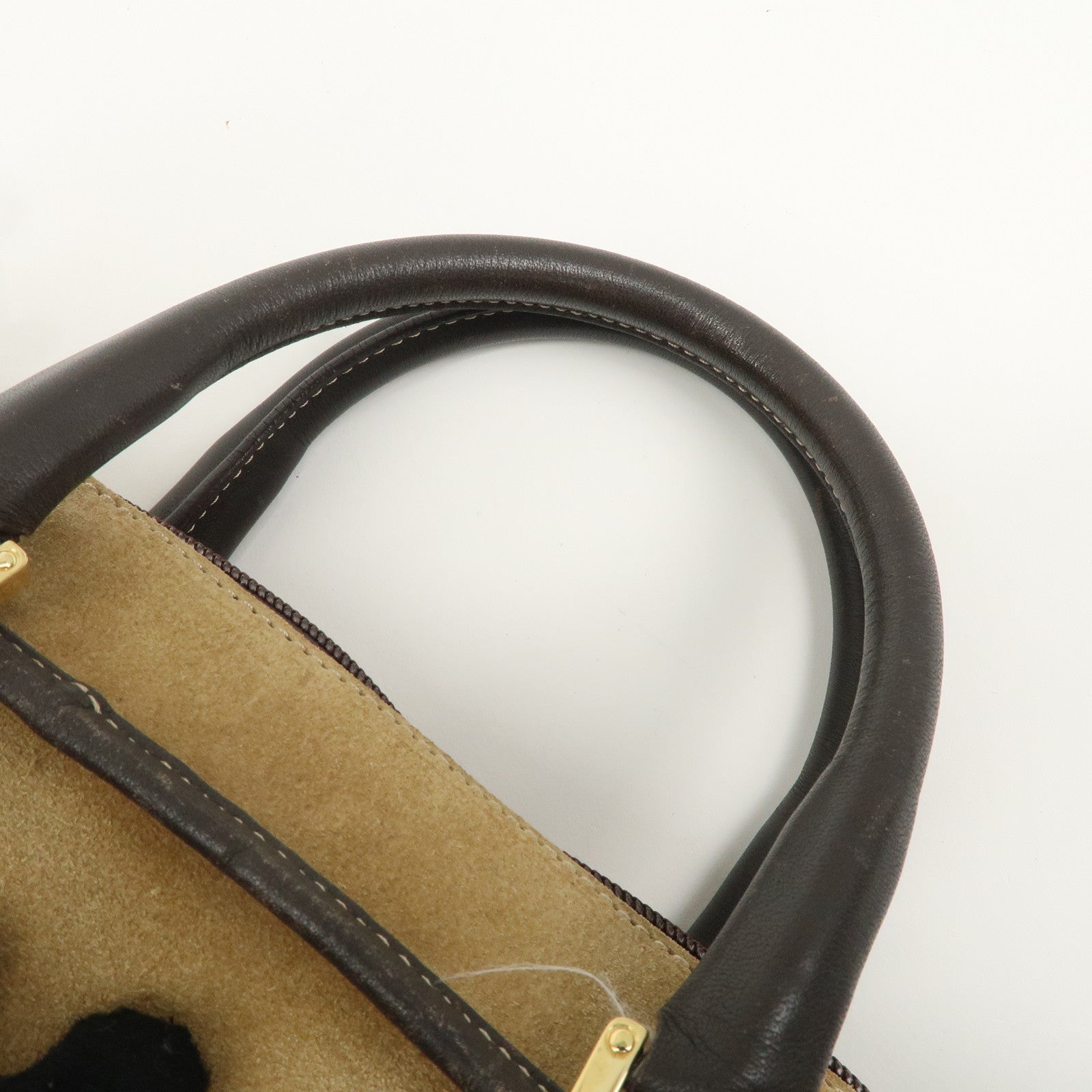 LOEWE Anagram Suede Leather Amazona 32 Hand Bag Beige Brown Used