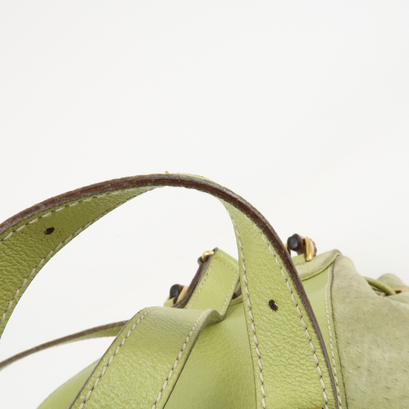 GUCCI Bamboo Suede Leather Backpack Light Green 003.1956.0030 Used