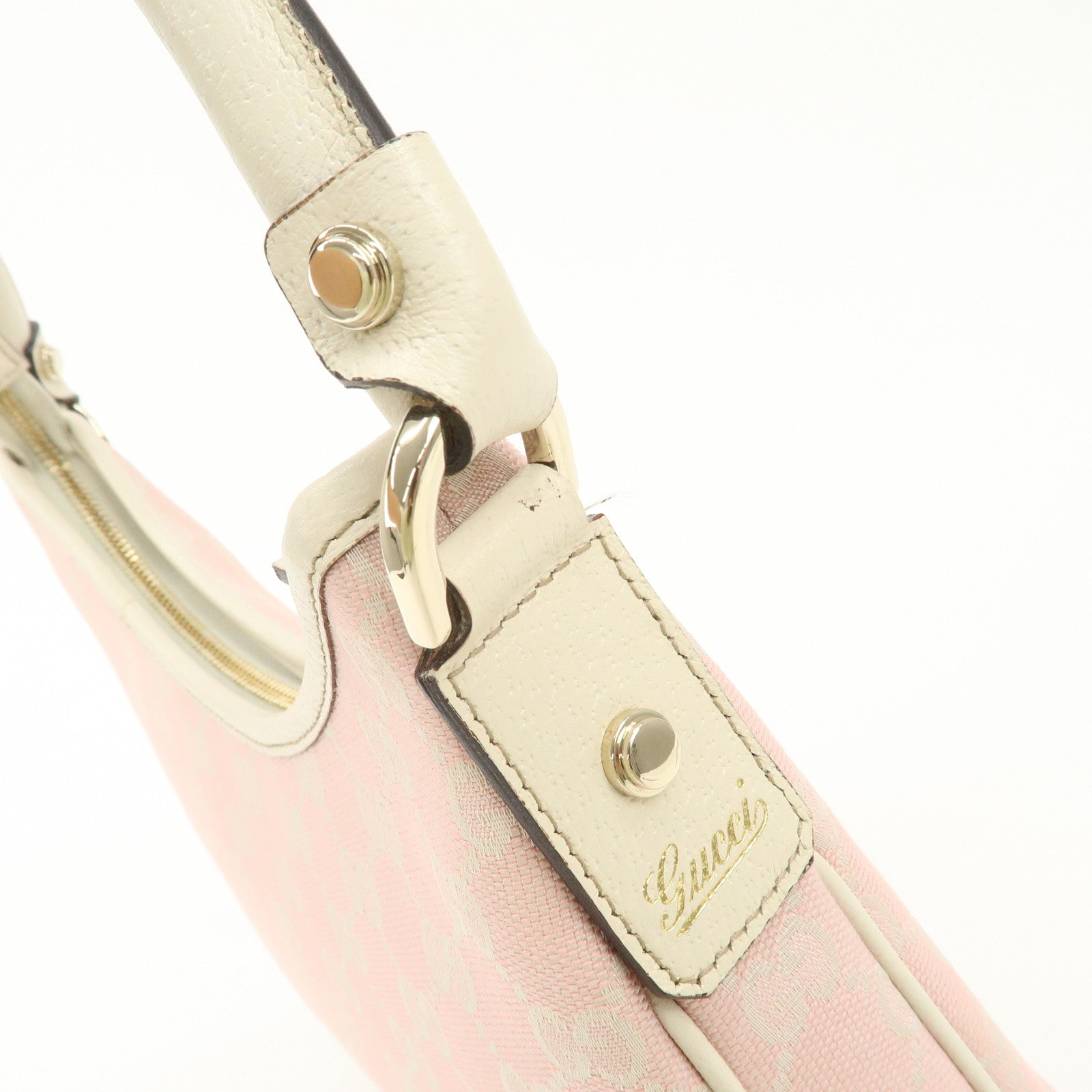 GUCCI Abbey GG Canvas Leather Shoulder Bag Ivory Pink 130738 Used