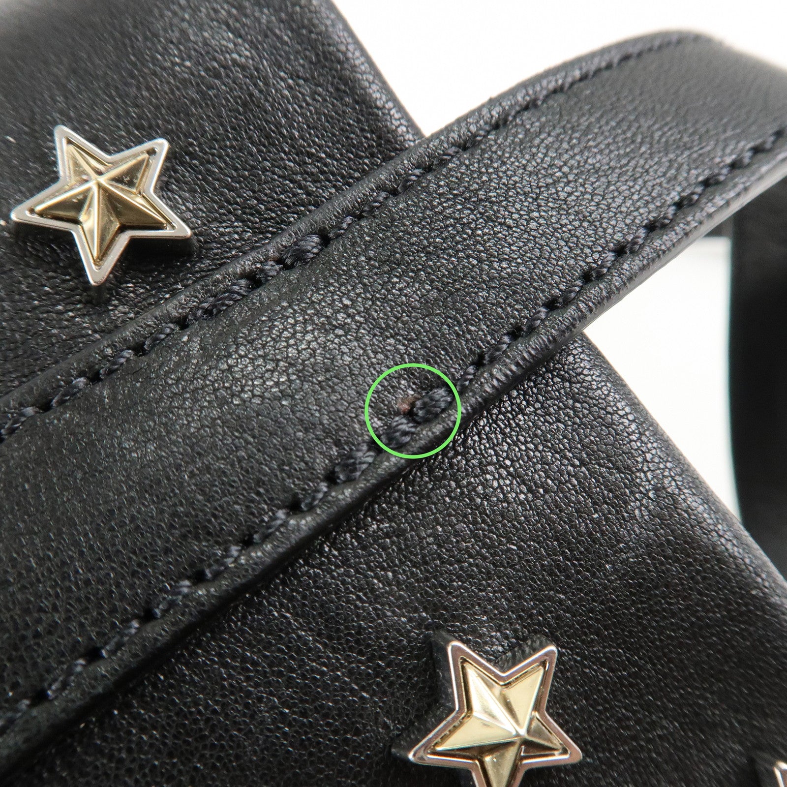 JIMMY CHOO Leather Tote Bag Hand Bag Star Studs Black Gold HDW Used