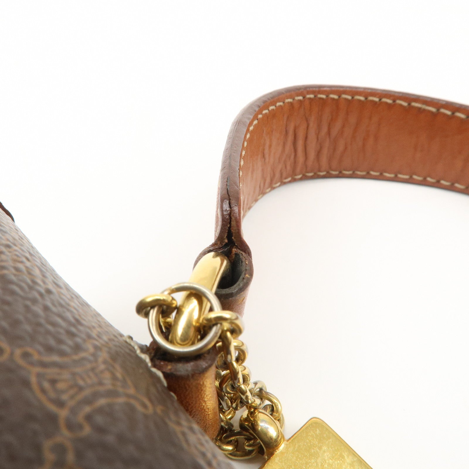 CELINE Macadam PVC Leather Hand Bag Brown Used