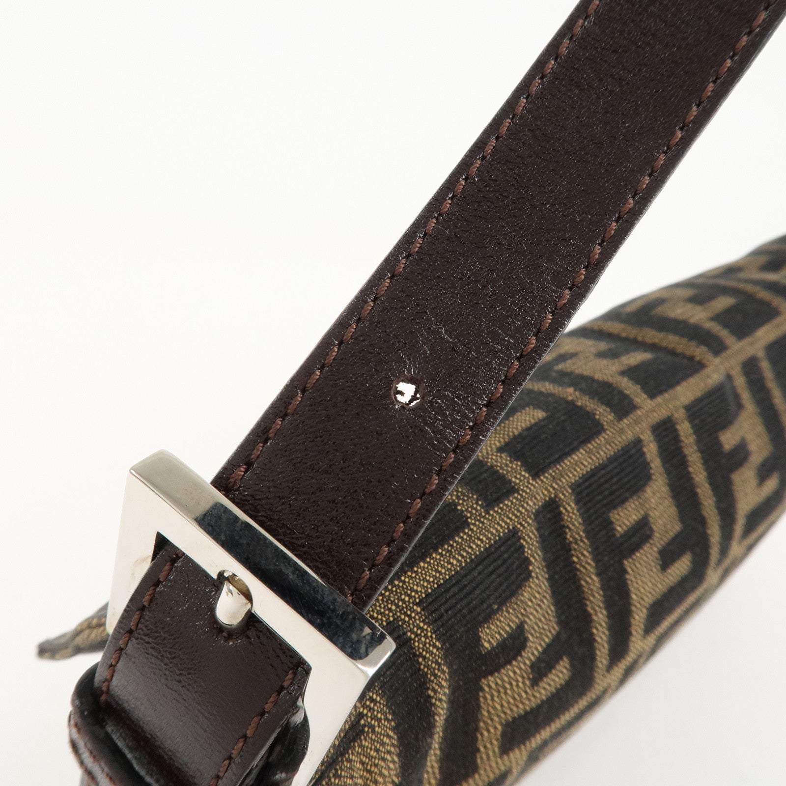 FENDI Mamma Baguette Zucca Canvas Shoulder Bag Brown Black 26424 Used