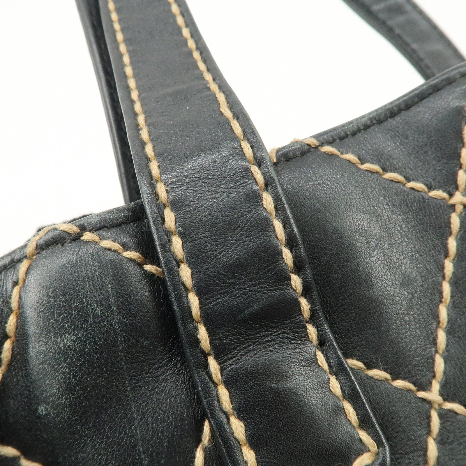 CHANEL Wild Stitch Lamb Skin Tote Bag Hand Bag Black A18126 Used