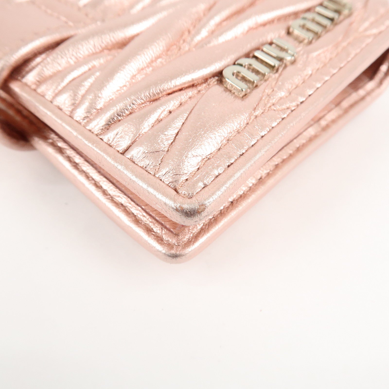 MIU MIU Matelasse Leather Bi-fold Wallet Metalic Pink 5MV016 Used