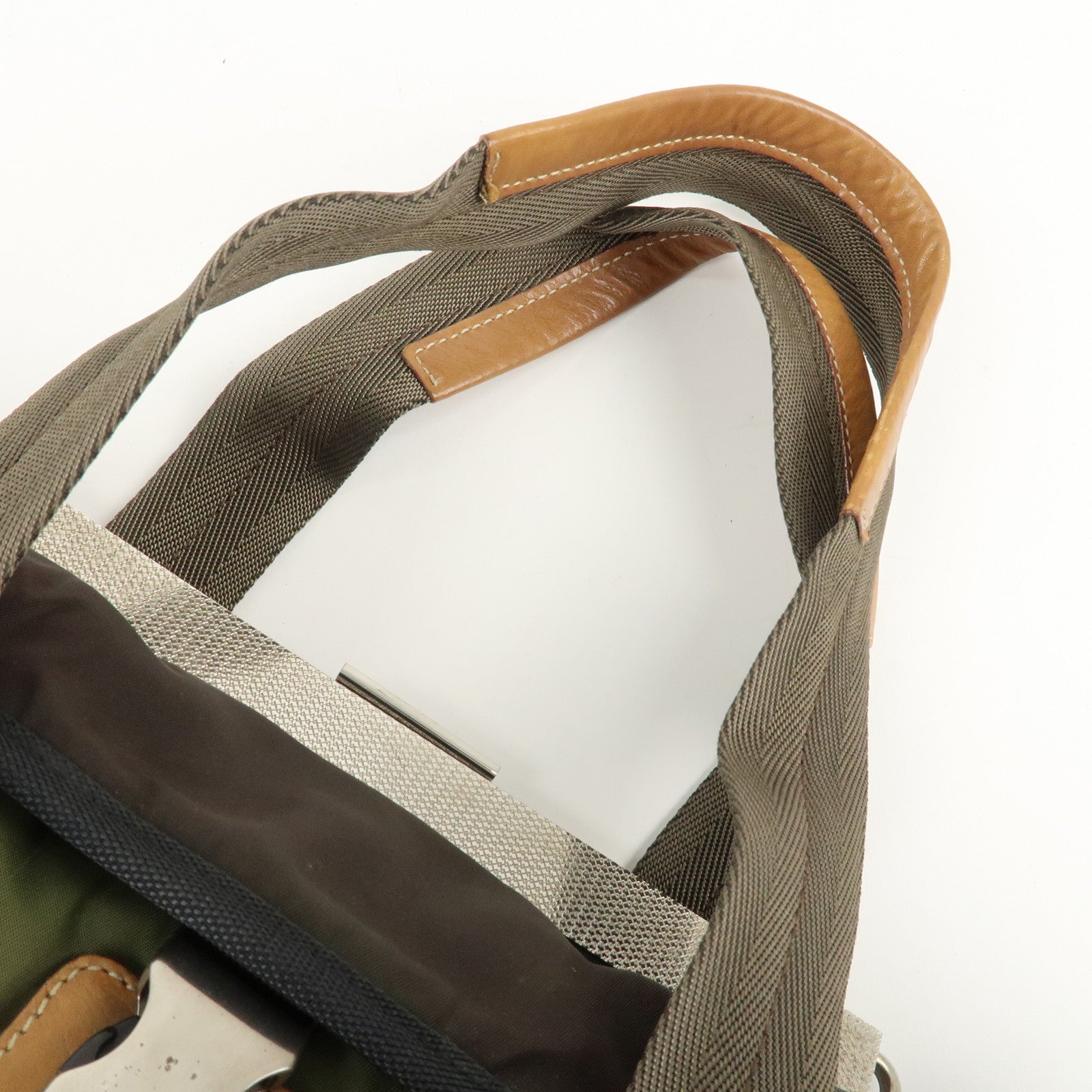 PRADA Nylon Leather Shoulder Bag Khaki Brown Green Used
