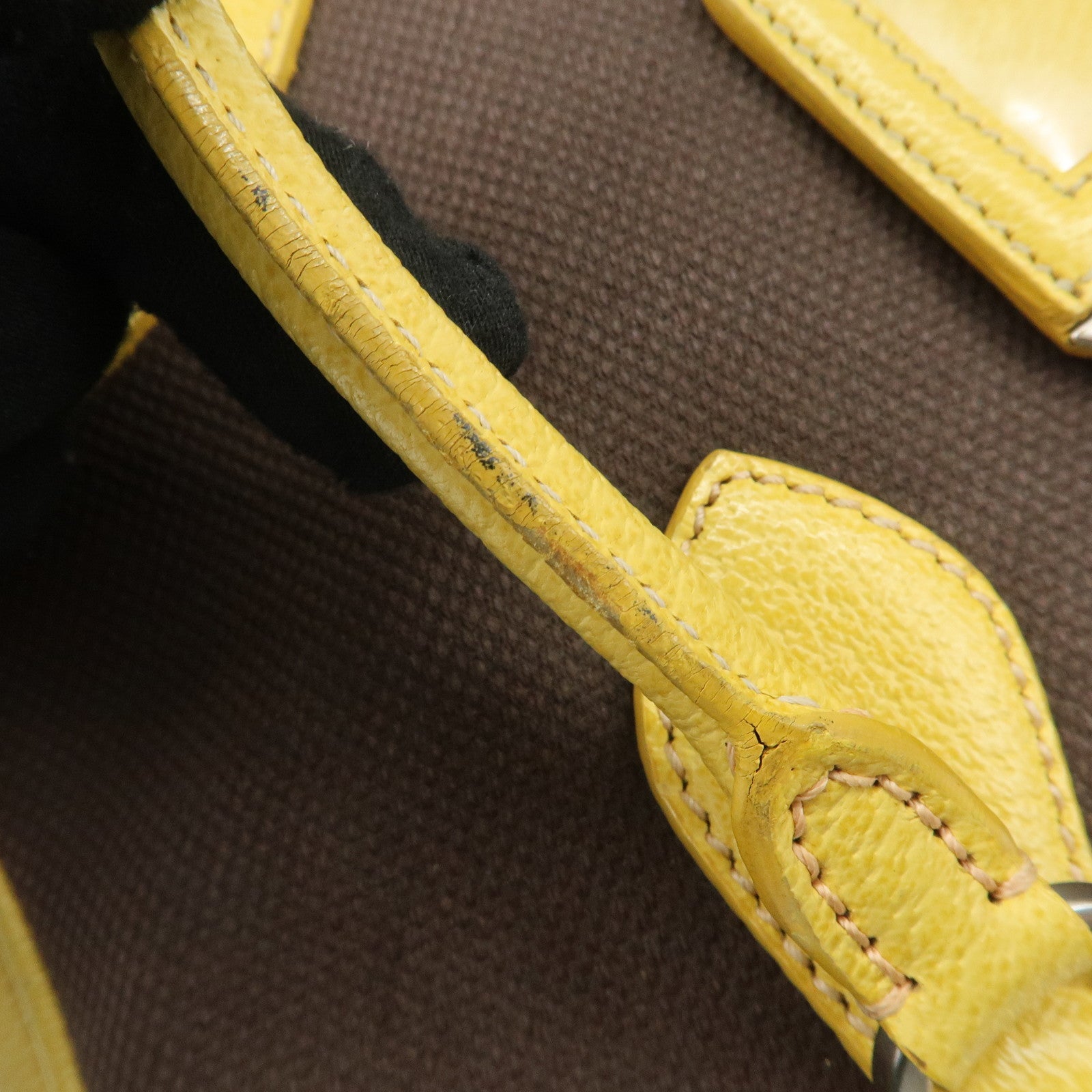 PRADA Canvas Leather Shoulder Bag Hand Bag Brown Yellow Used