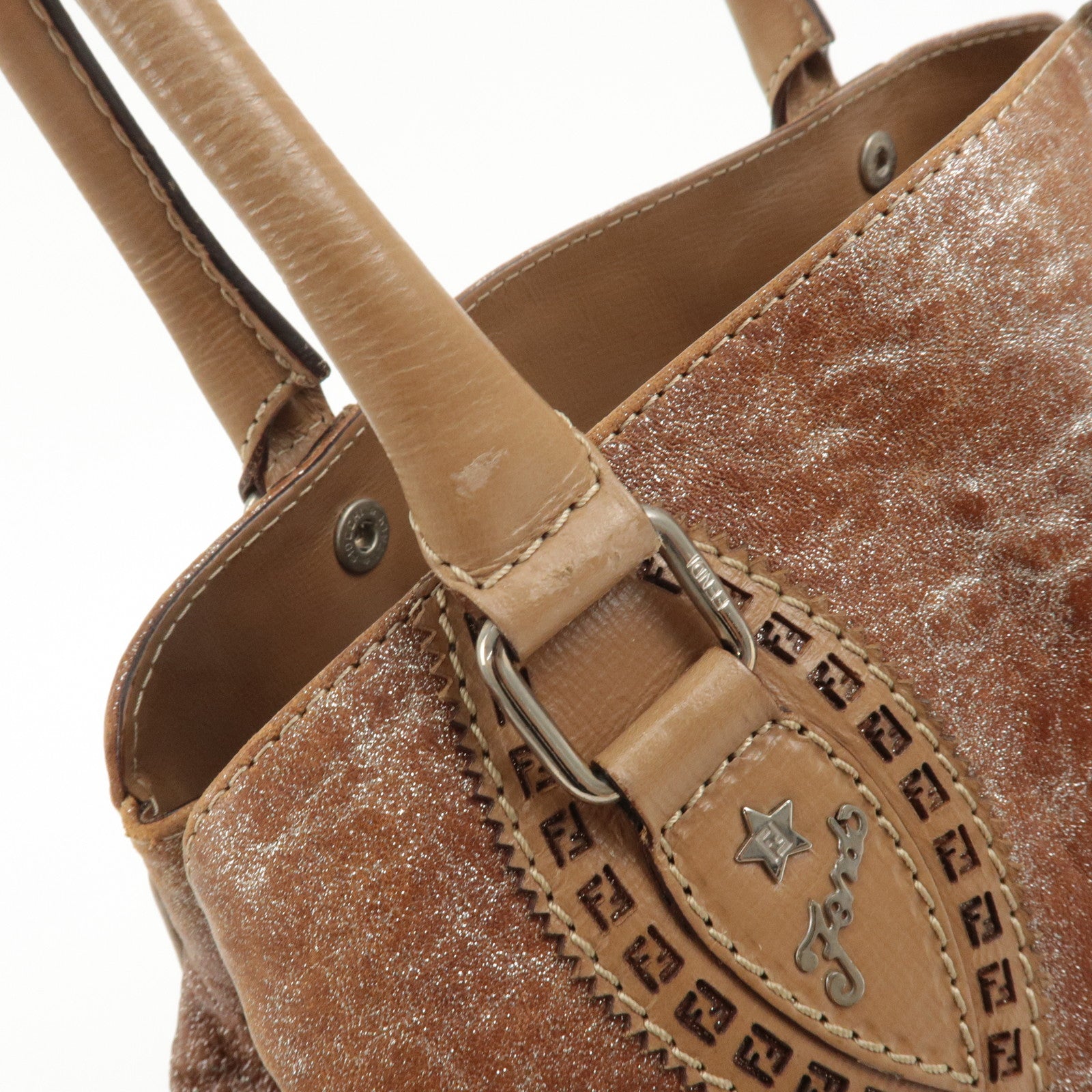 FENDI Ethnico Leather Tote Bag Shoulder Bag Beige 8BN162 Used