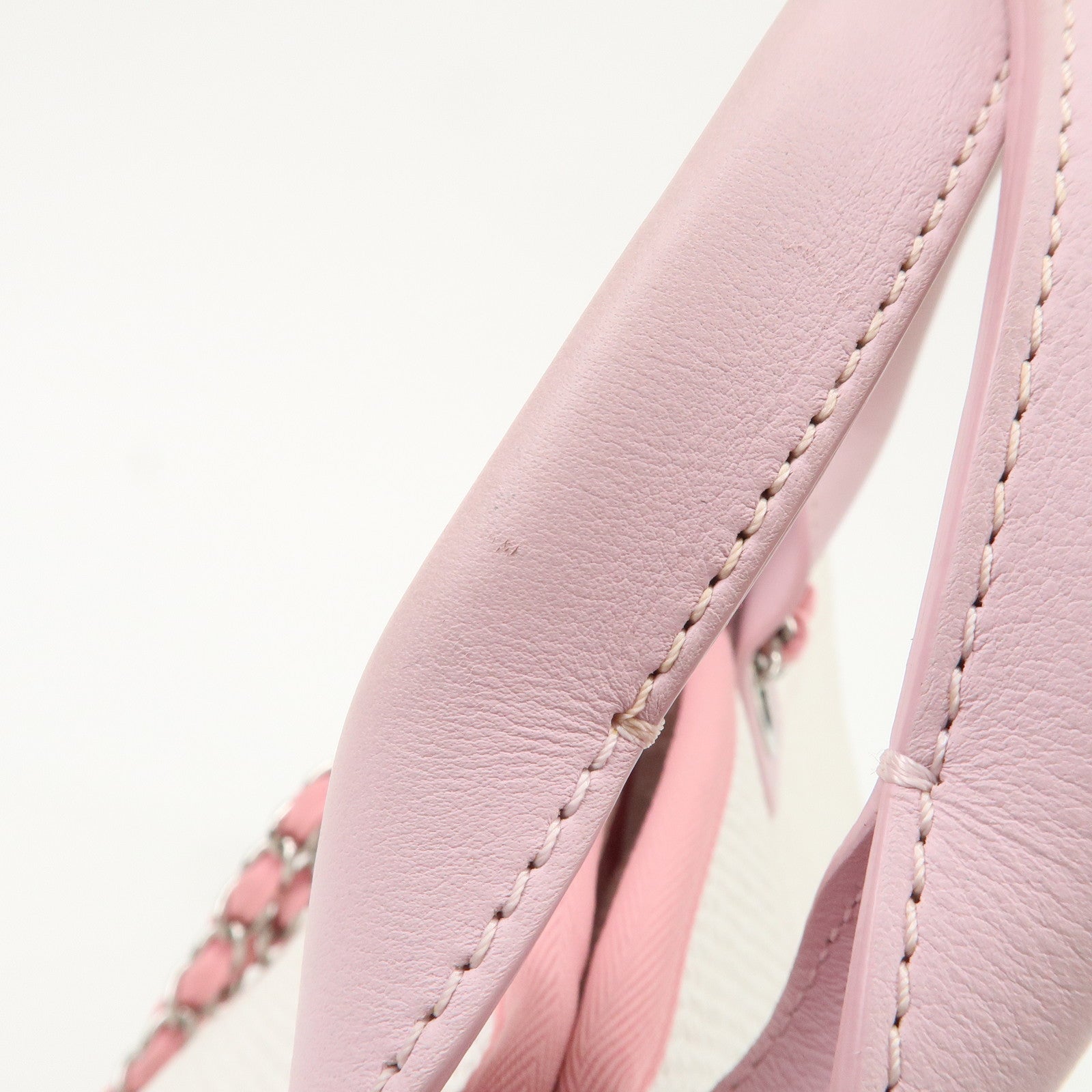 CHANEL Deauville Raffia Leather Chain Tote Bag GM Pink A66941 Used