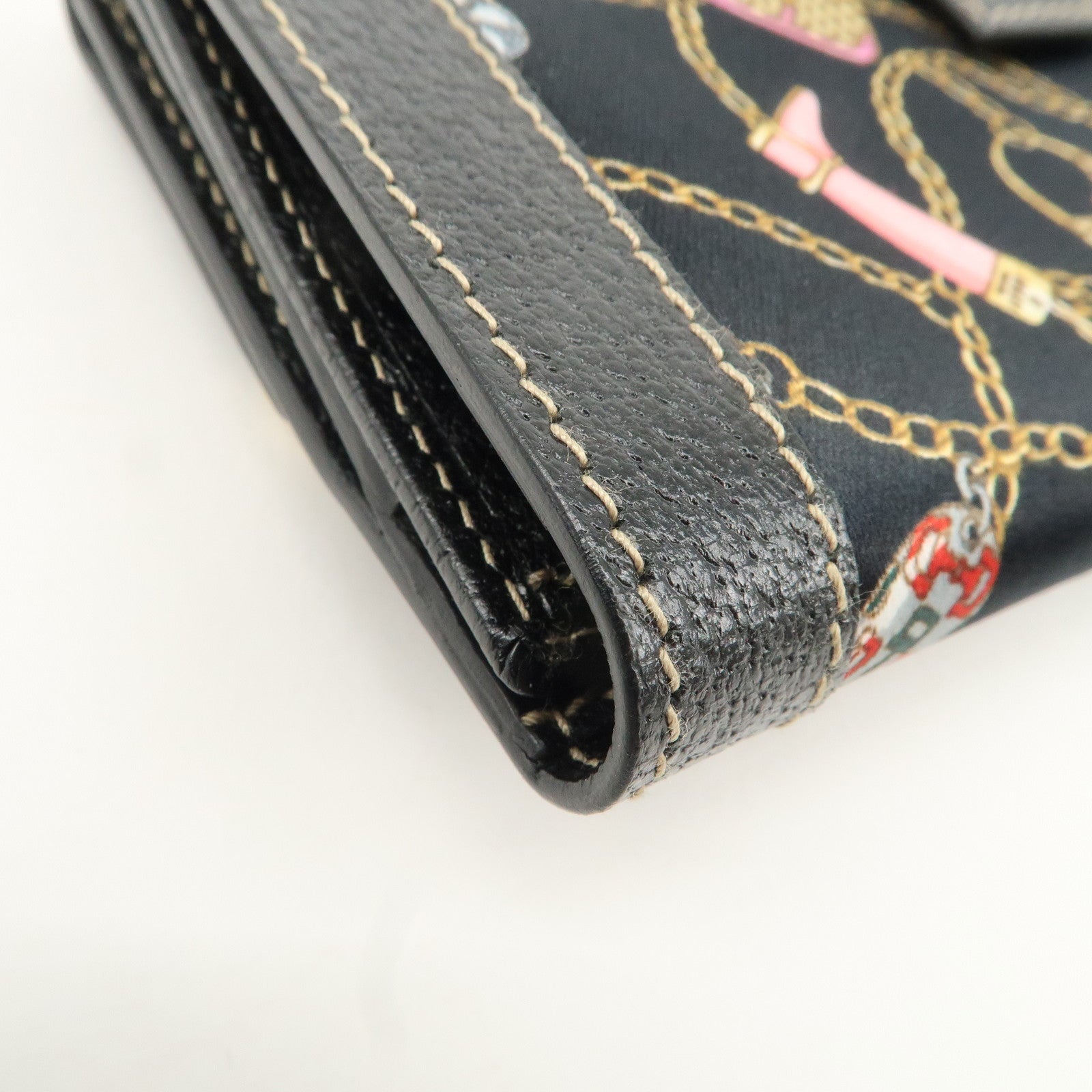 GUCCI Charmy Nylon Leather W Hook Long Wallet Black 153211 Used