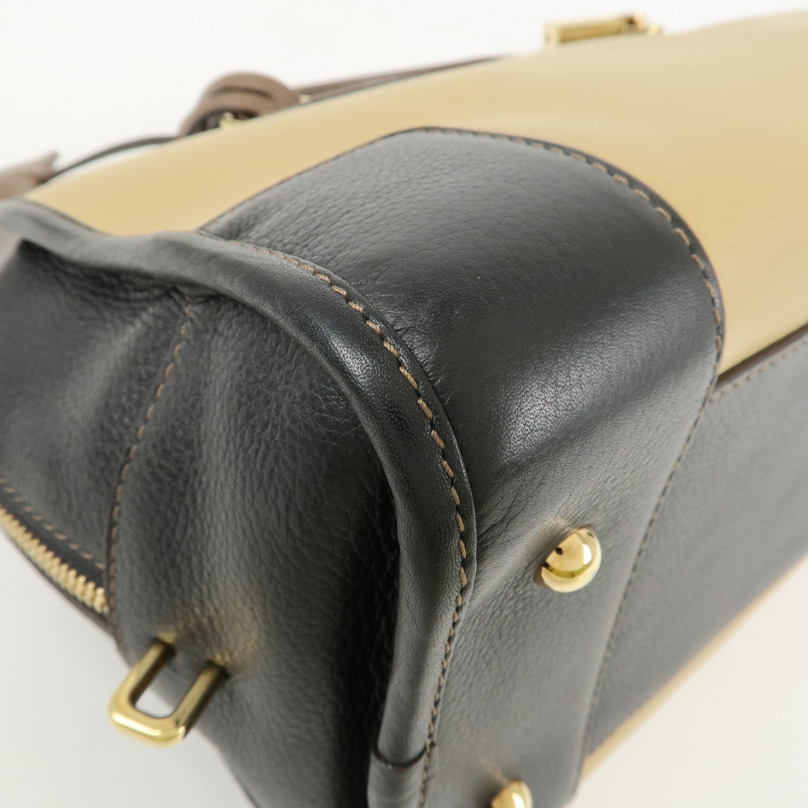 LOEWE Anagram Leather Amasona 28 Hand Bag Beige Black Brown Used