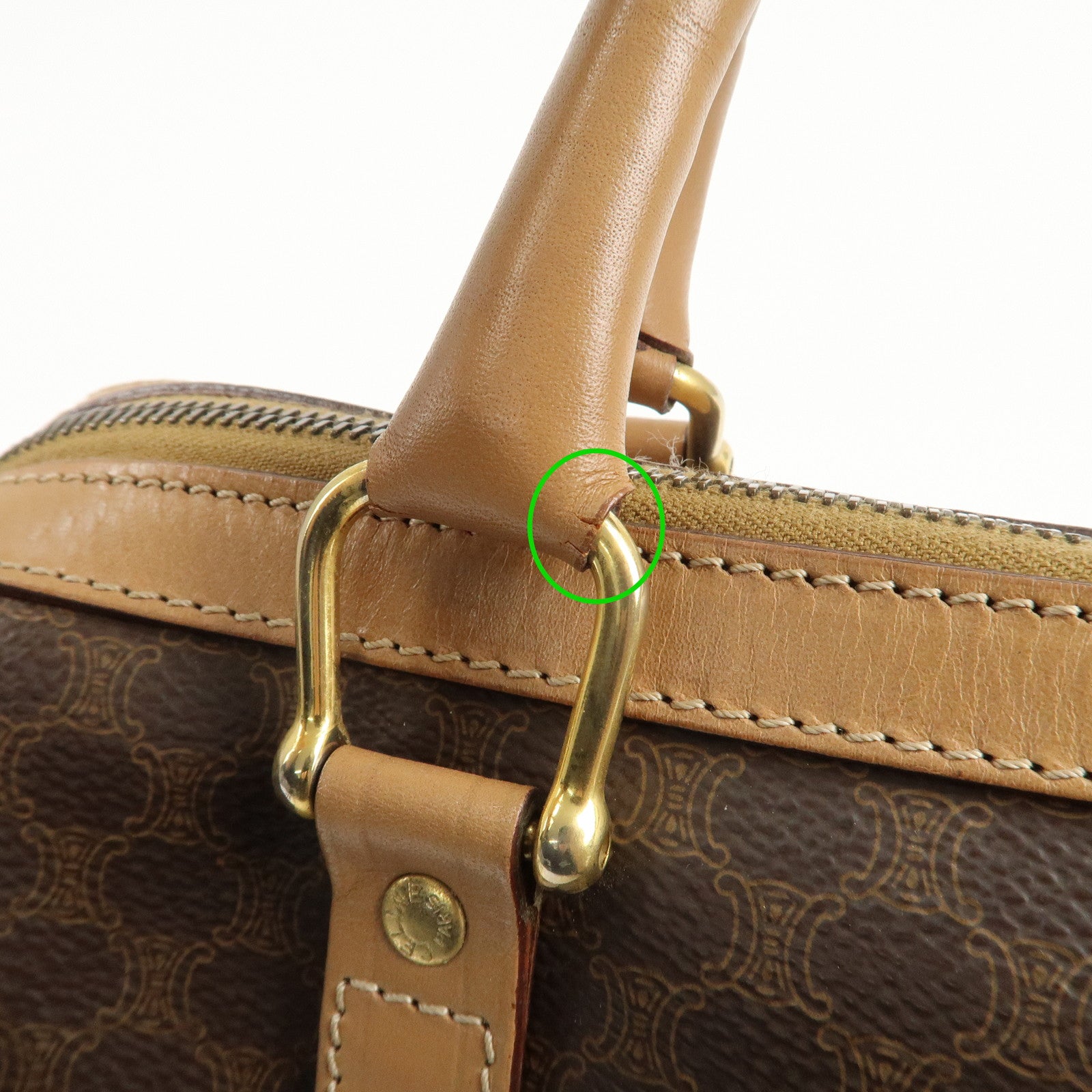 CELINE Macadam PVC Leather Boston Bag Hand Bag Brown Used