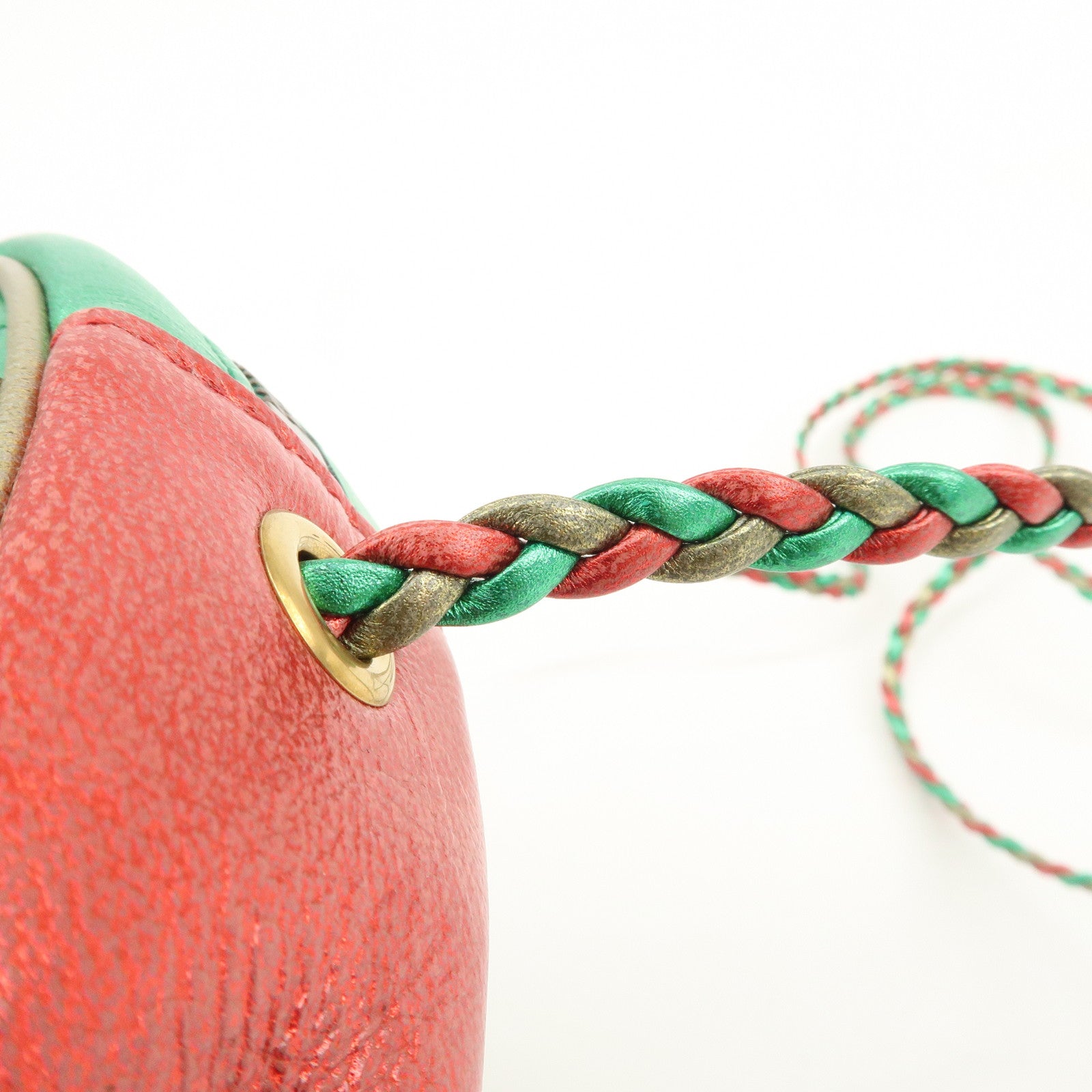 GUCCI Laminate Quilting Leather Shoulder Bag Green Red Gold 534951 Used