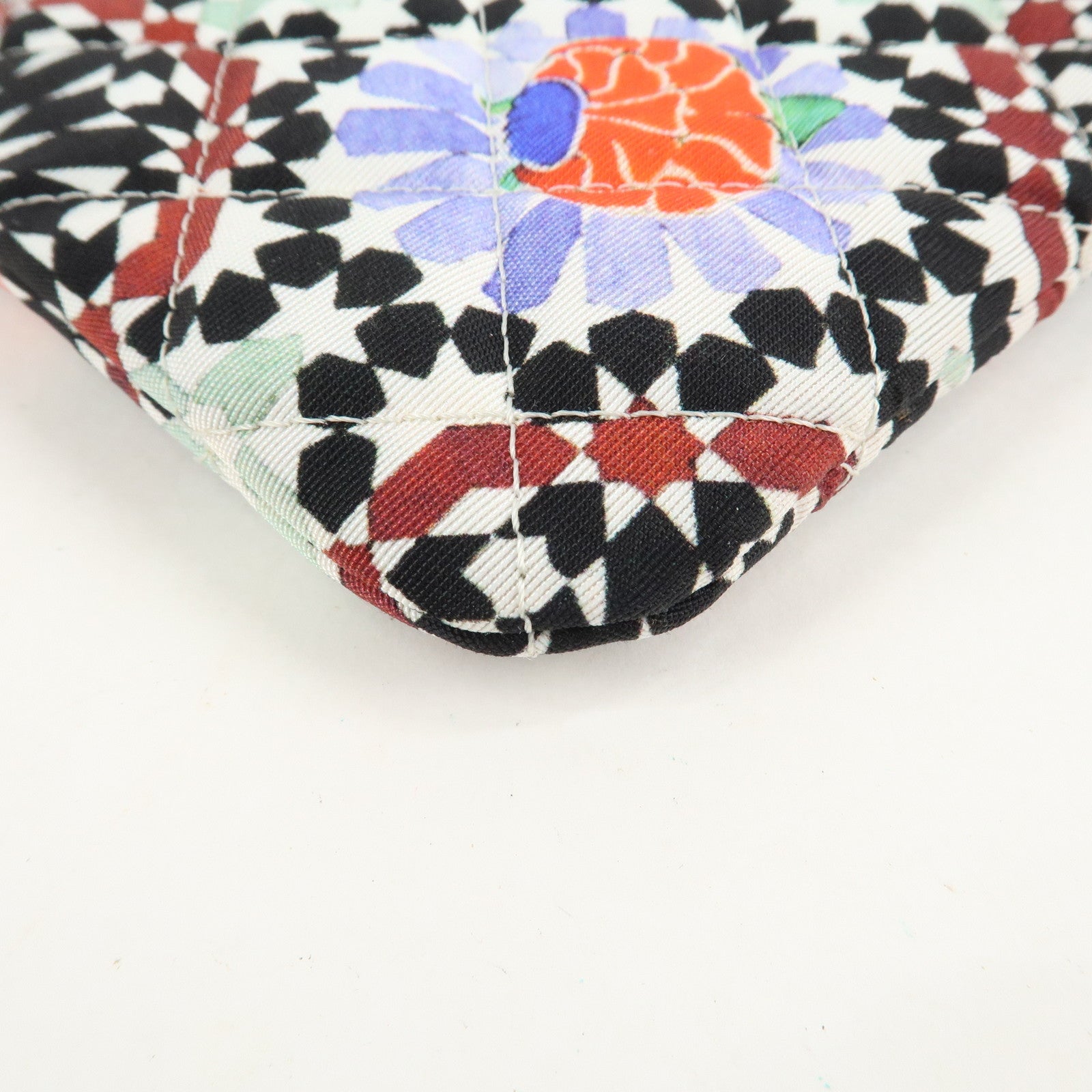 CHANEL COCO Mark Canvas Quilting Flower Print Clutch Bag A82074 Used