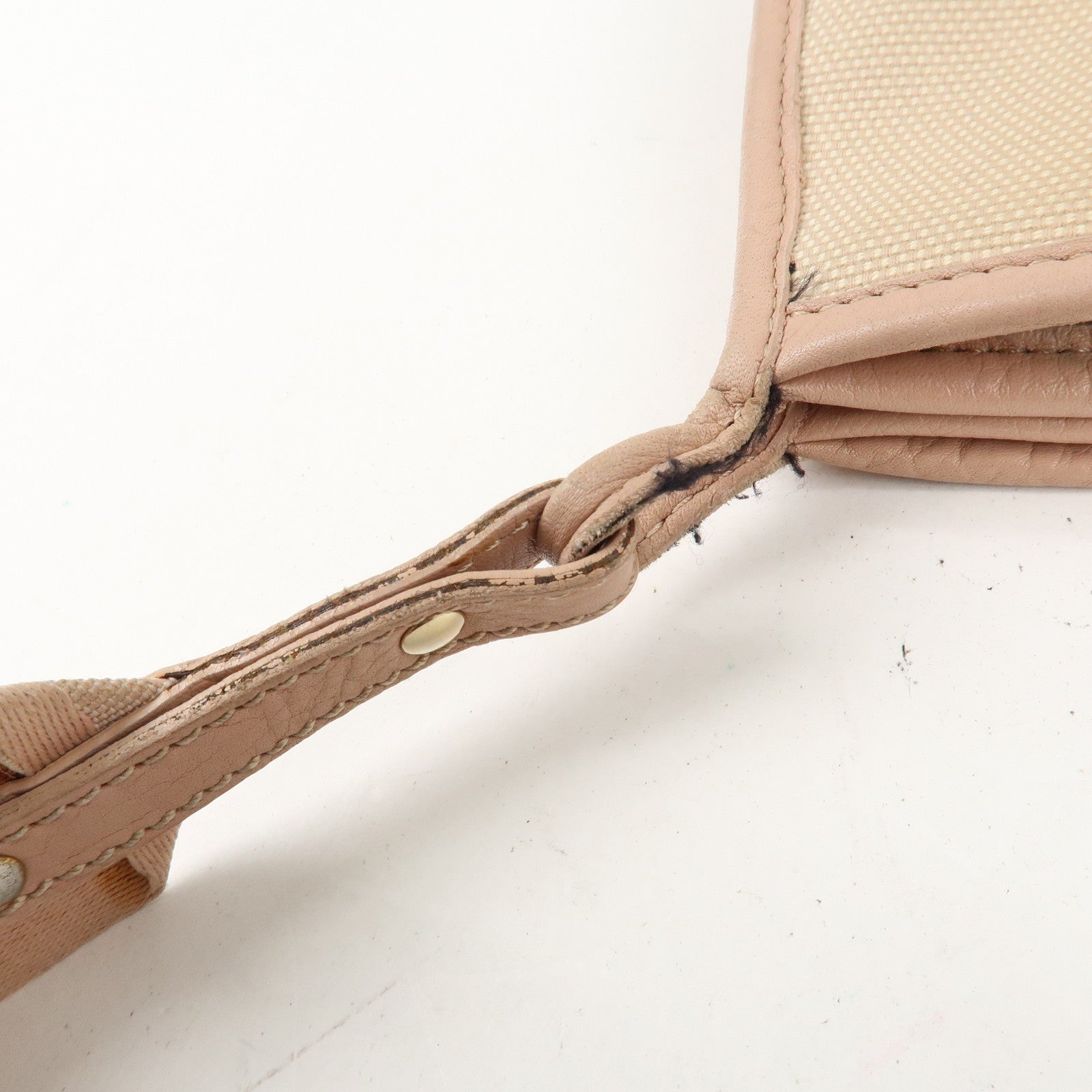 FENDI Logo Canvas Leather Shoulder Bag Beige Pink 8BT084 Used