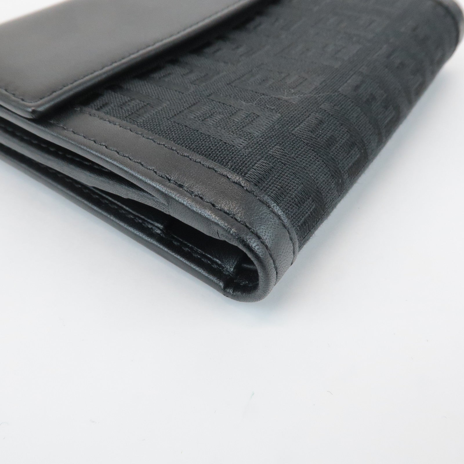 FENDI Zucchino Canvas Leather Double Hook Wallet Black 8M0035 Used