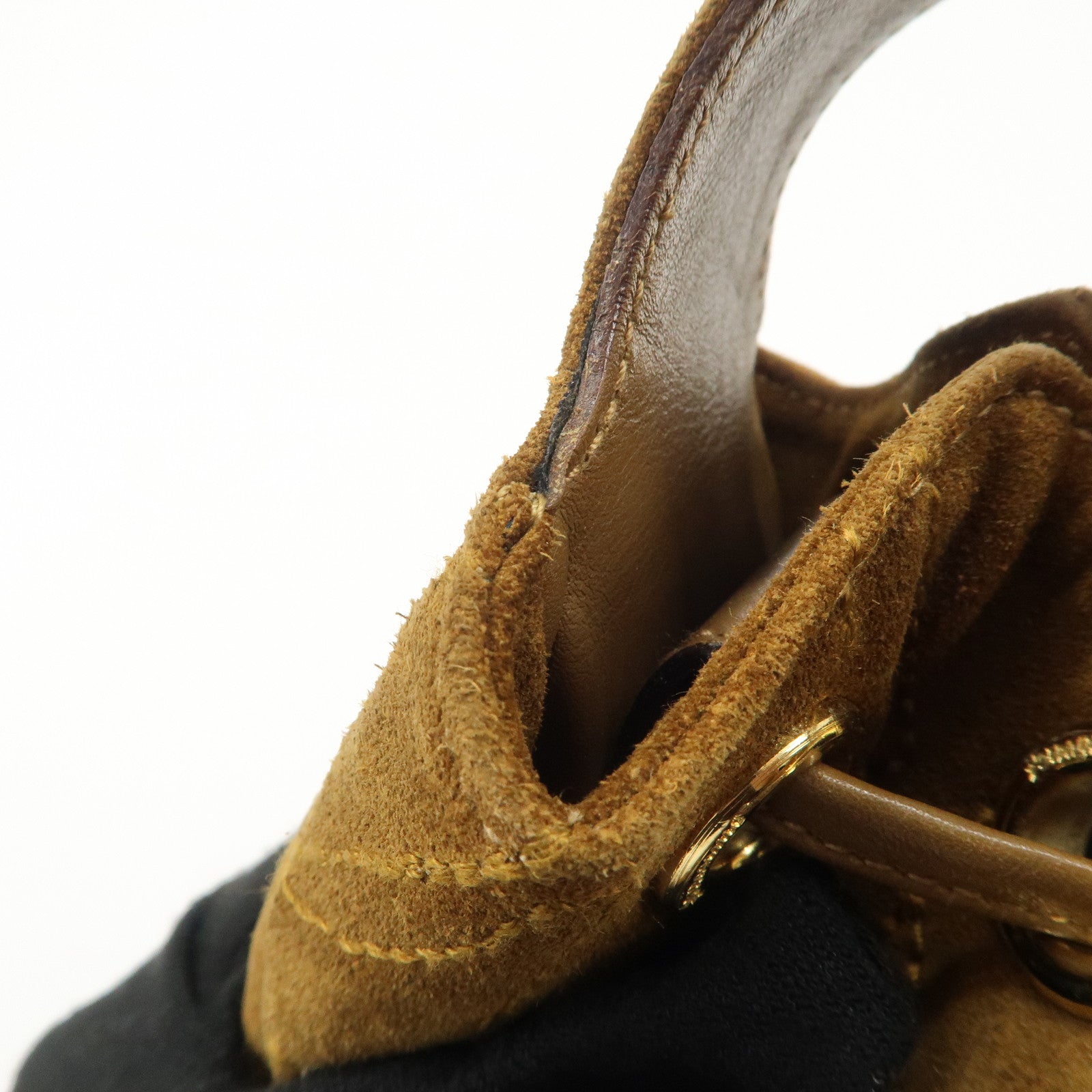 Salvatore Ferragamo Suede Hand Bag Stitch Brown BZ-21 5699 Used