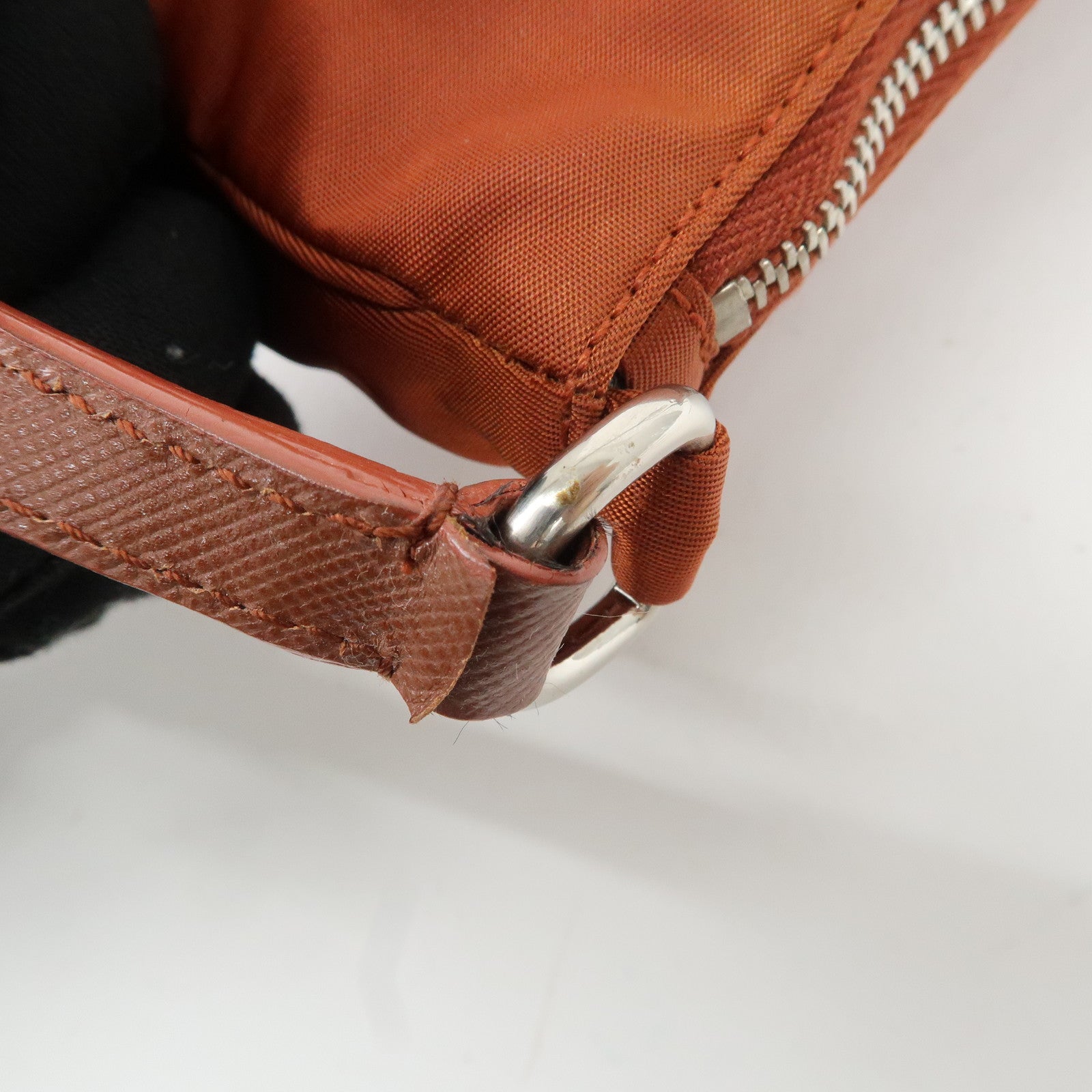 PRADA Logo Nylon Leather Shoulder Bag Hand Bag Pouch Brown Used