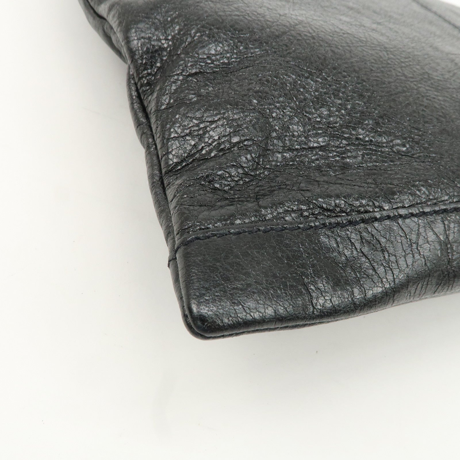 BALENCIAGA Leather Classic Clip L Clutch Bag Black 273023 Used