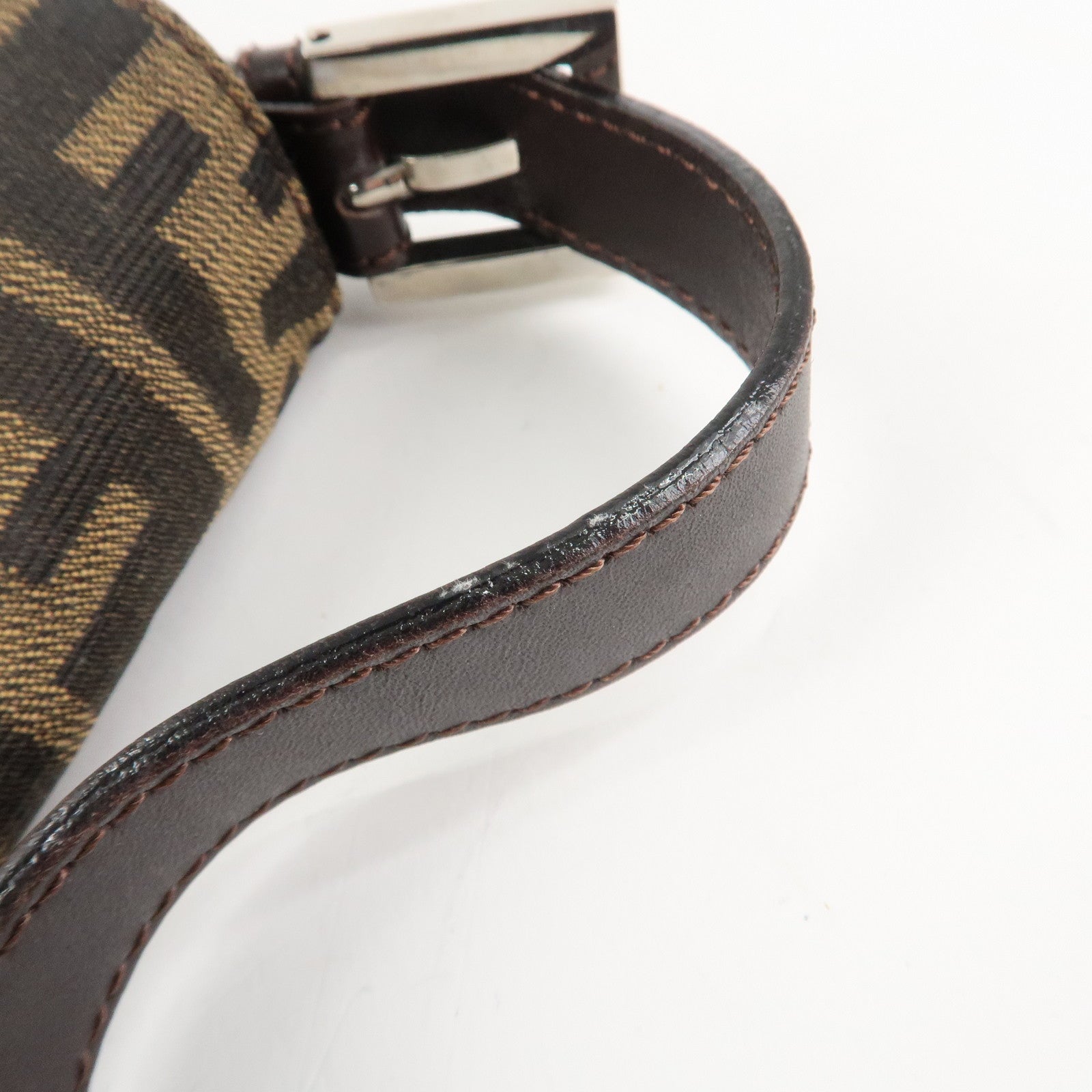 FENDI Mamma Baguette Zucca Canvas Shoulder Bag Brown Black 26424 Used