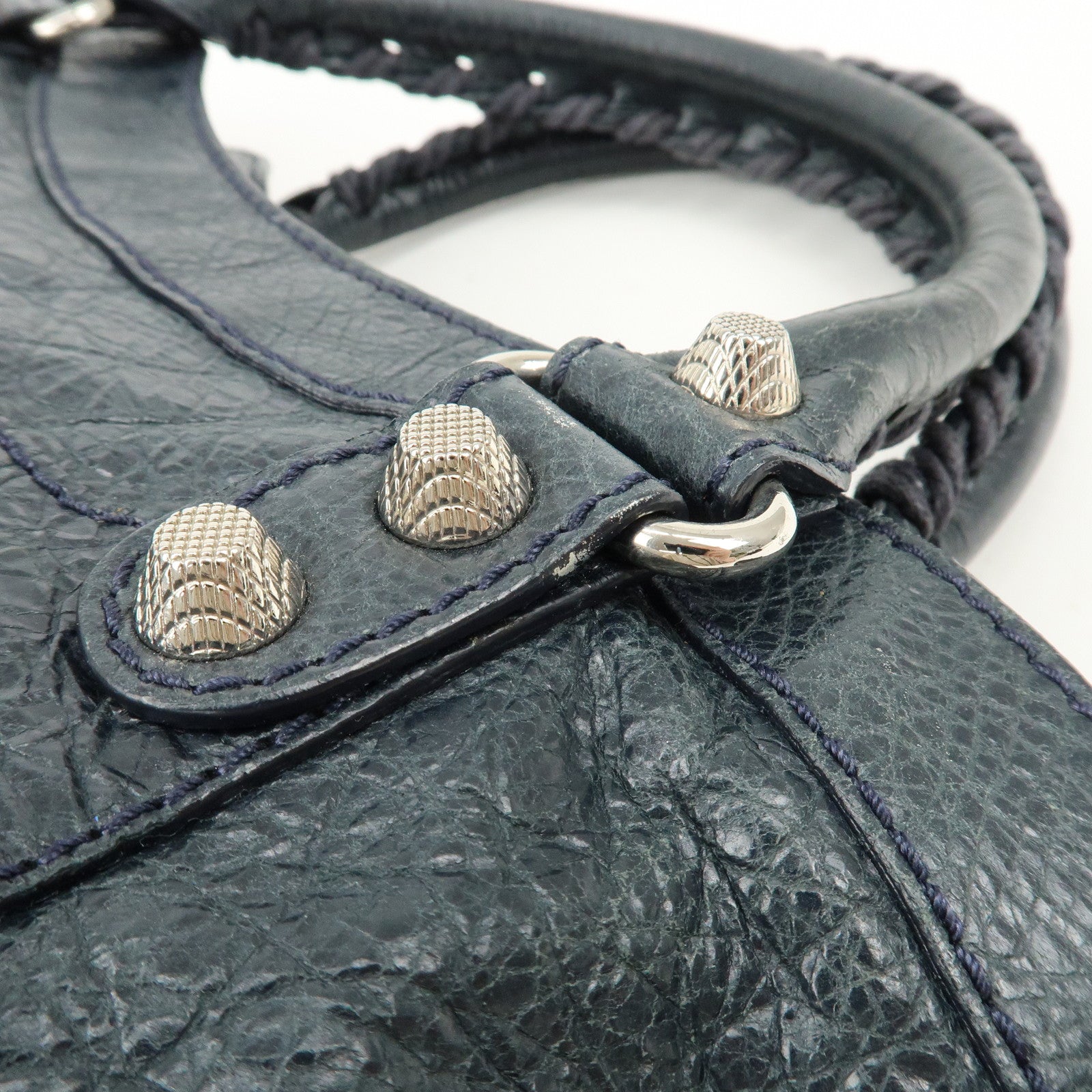 BALENCIAGA The Giant Town Leather 2Way Hand Bag Navy 285434 Used