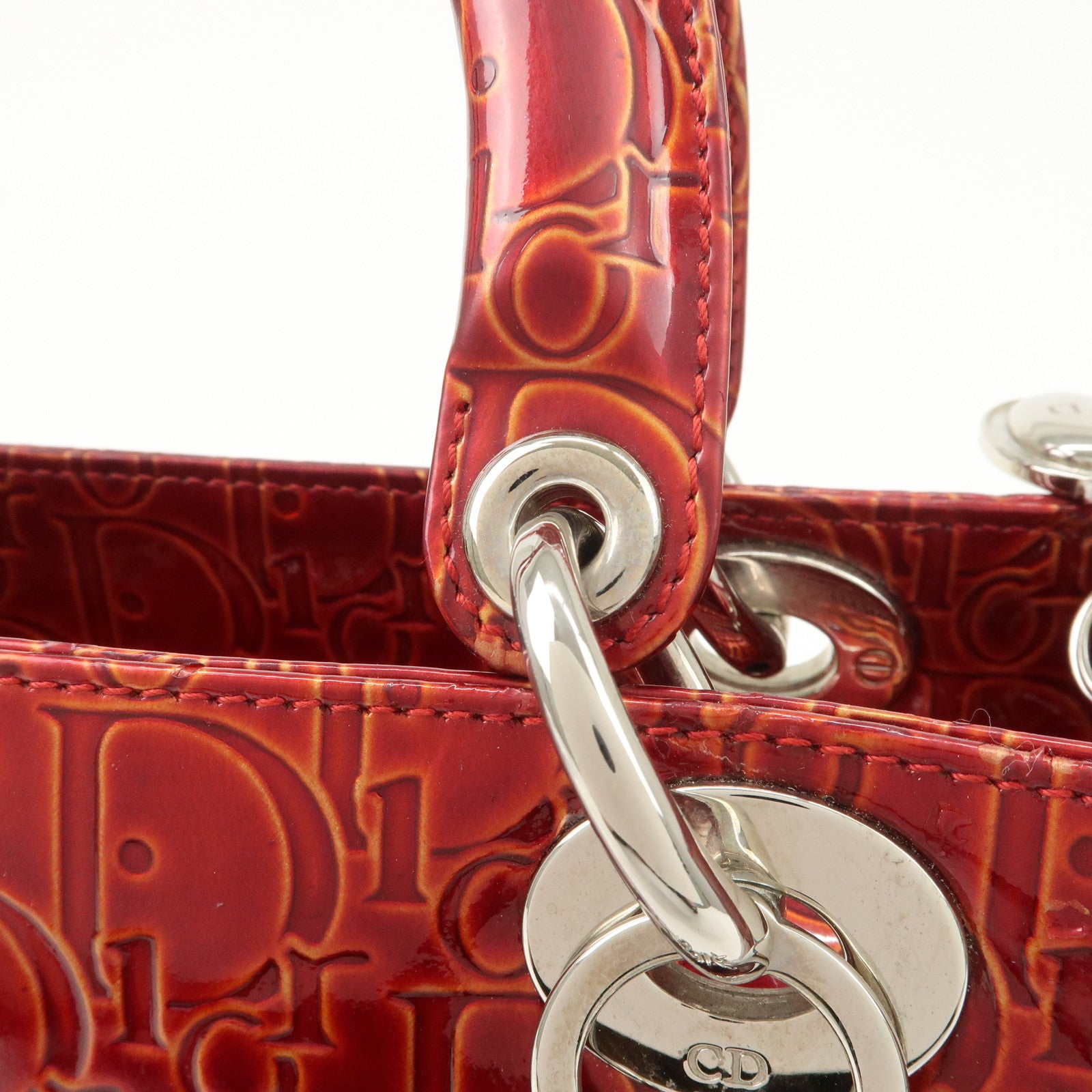 Christian Dior Trotter Lady Dior Patent Leather Hand Bag MA-0091 Used