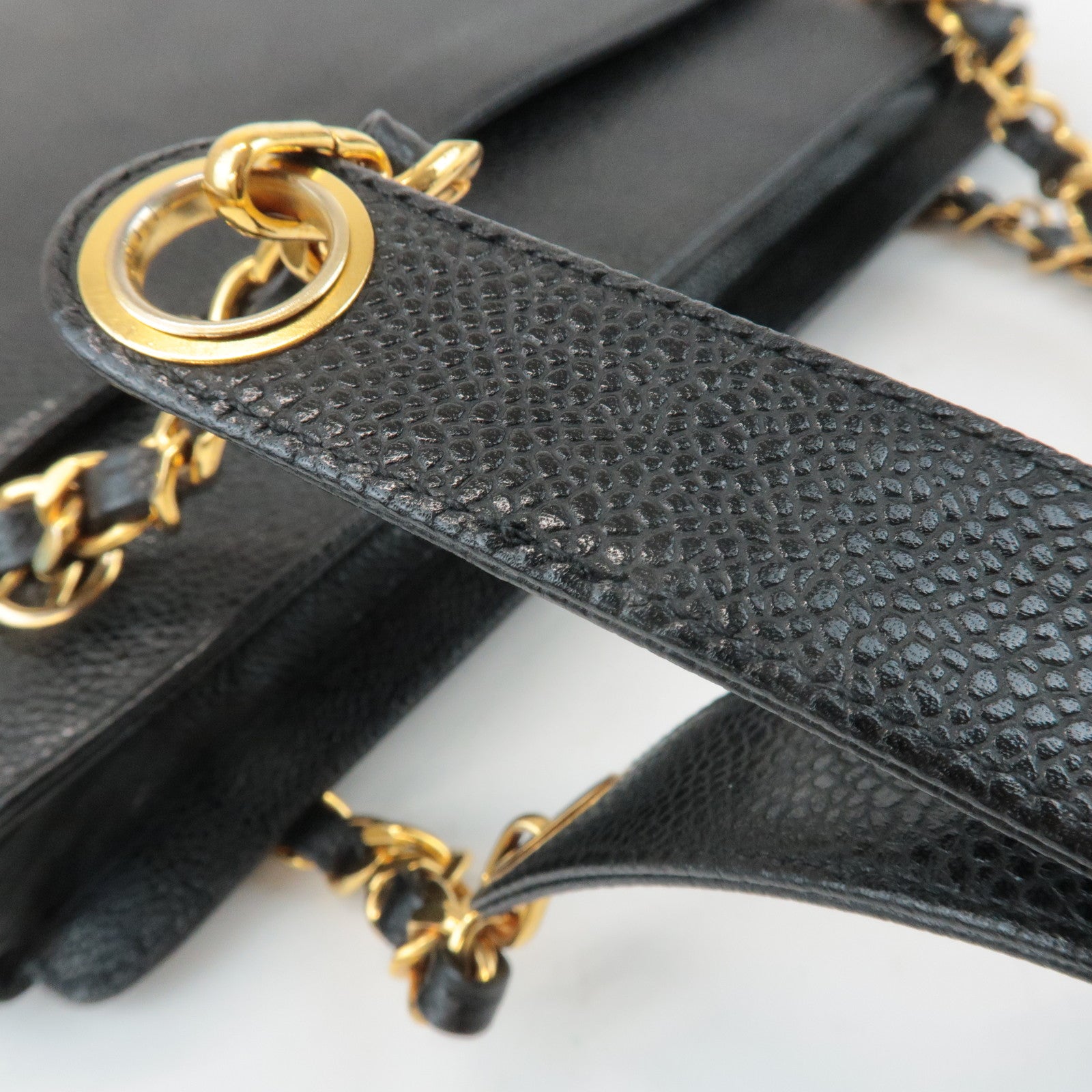 CHANEL Triple COCO Caviar Skin Tote Bag Black Gold Used