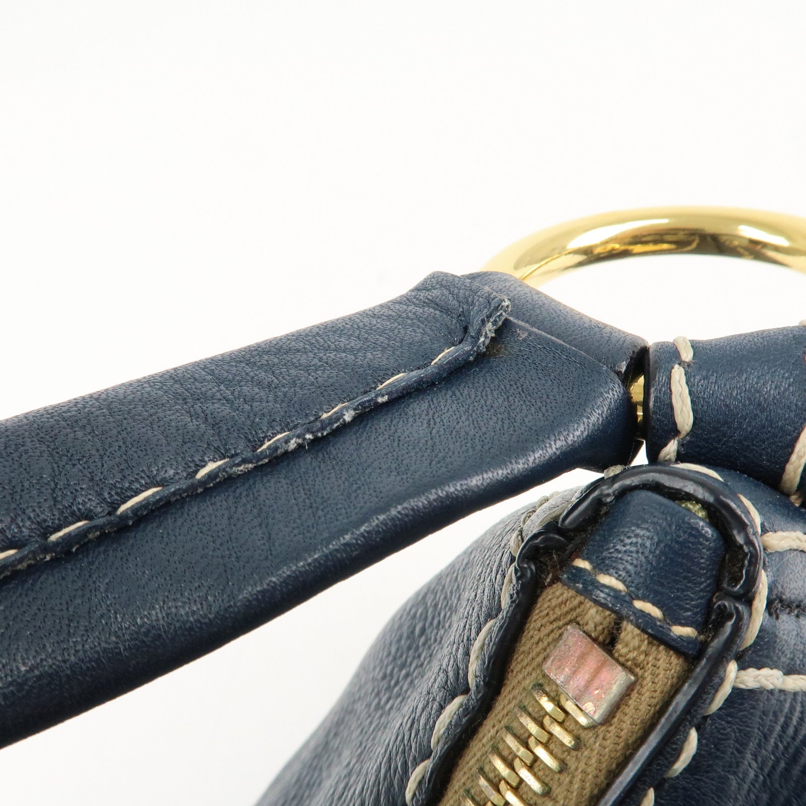 PRADA Soft Calf Leather Shoulder Bag Hand Bag Blue BR4690 Used