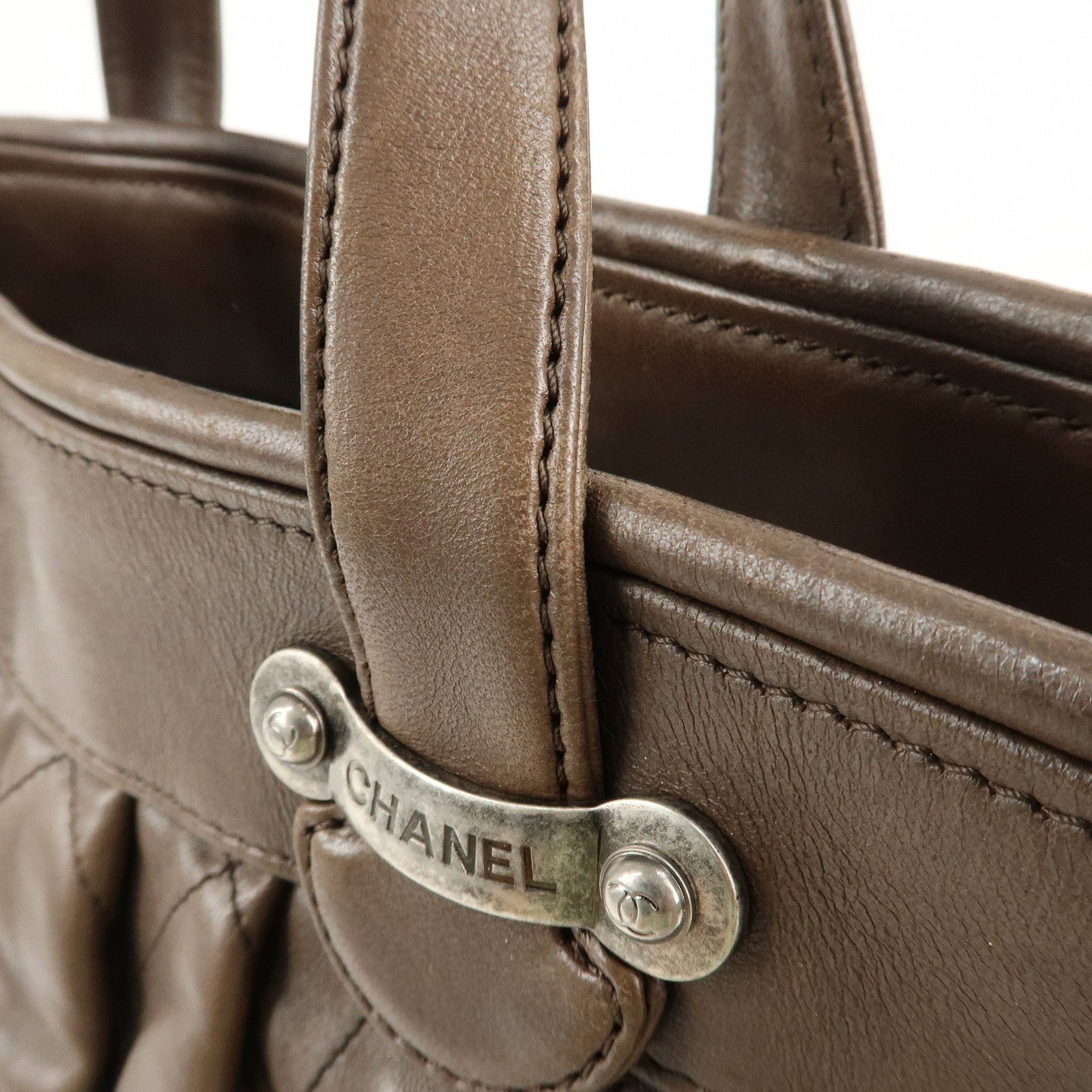 CHANEL Matelasse Leather Hand Bag Tote Bag Brown Used
