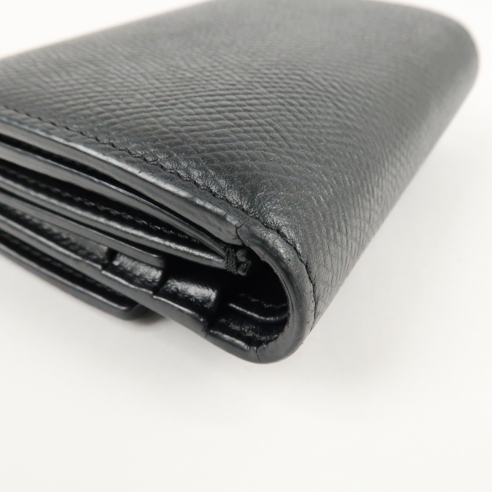 CELINE Logo Leather Small Tri-fold Wallet Black Used
