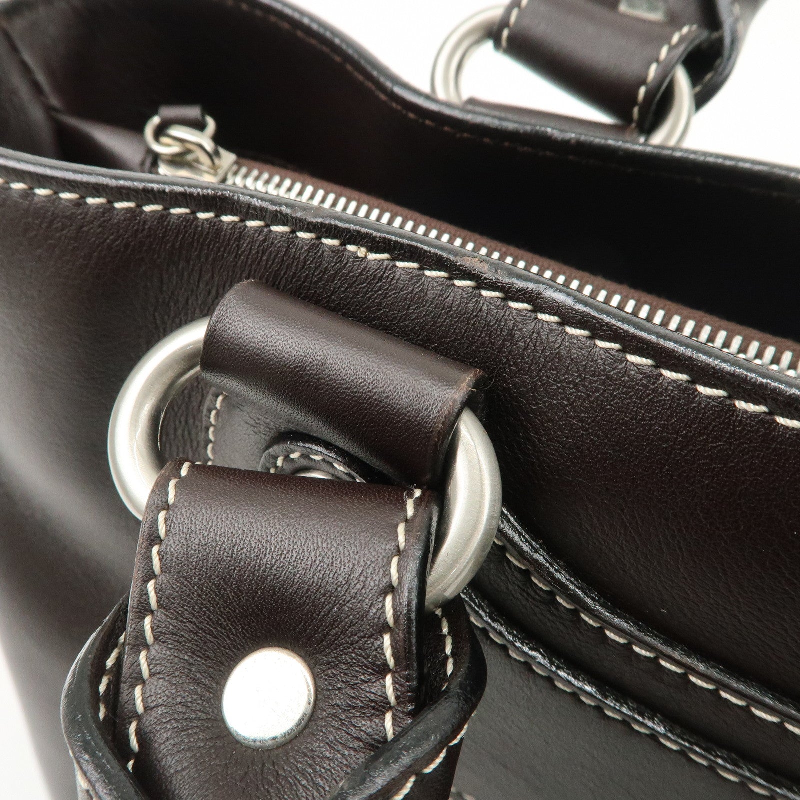 CELINE Leather Boogie Bag Hand Bag Brown Silver HDW CE00/23 Used