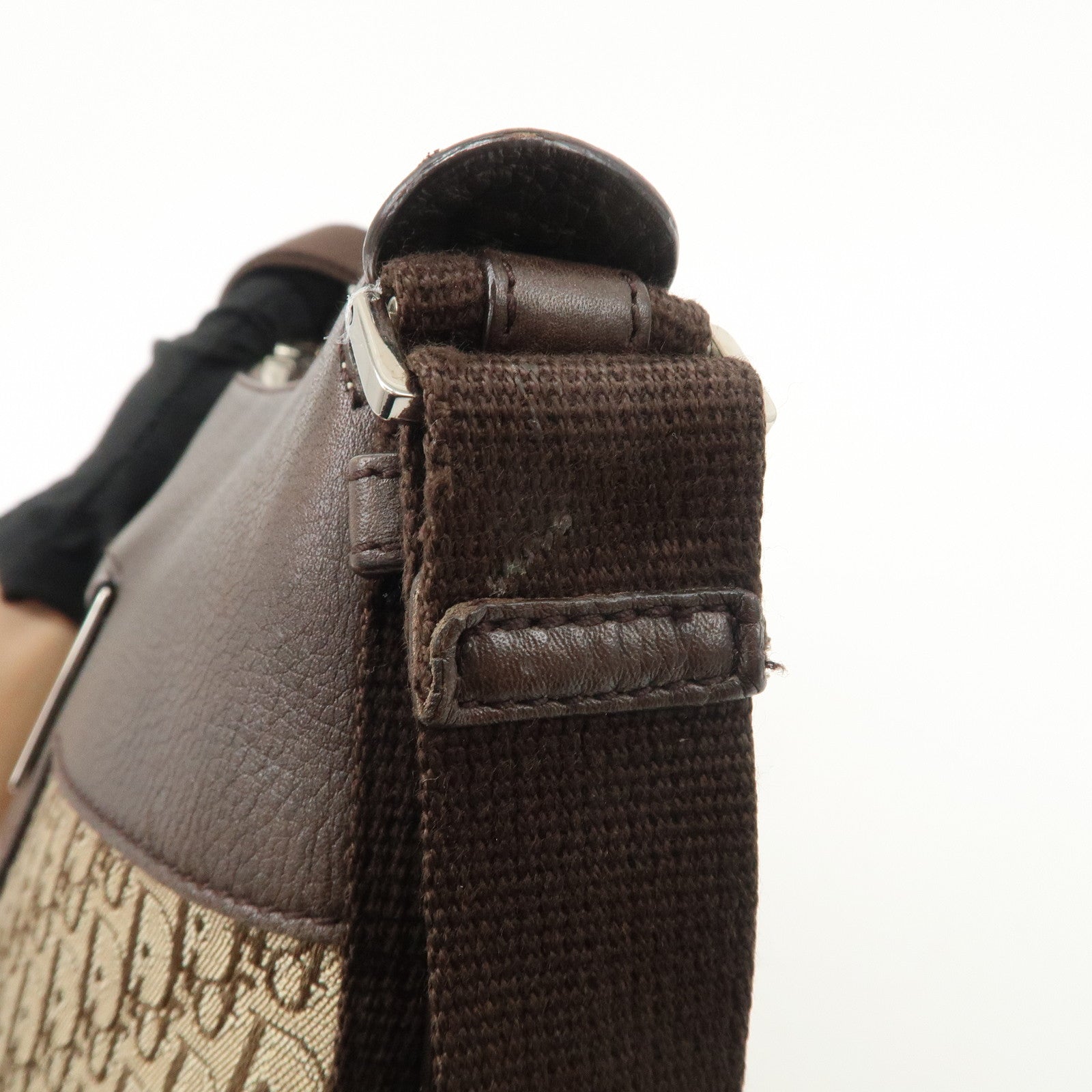 Christian Dior Trotter Canvas Leather Shoulder Bag Beige Brown Used