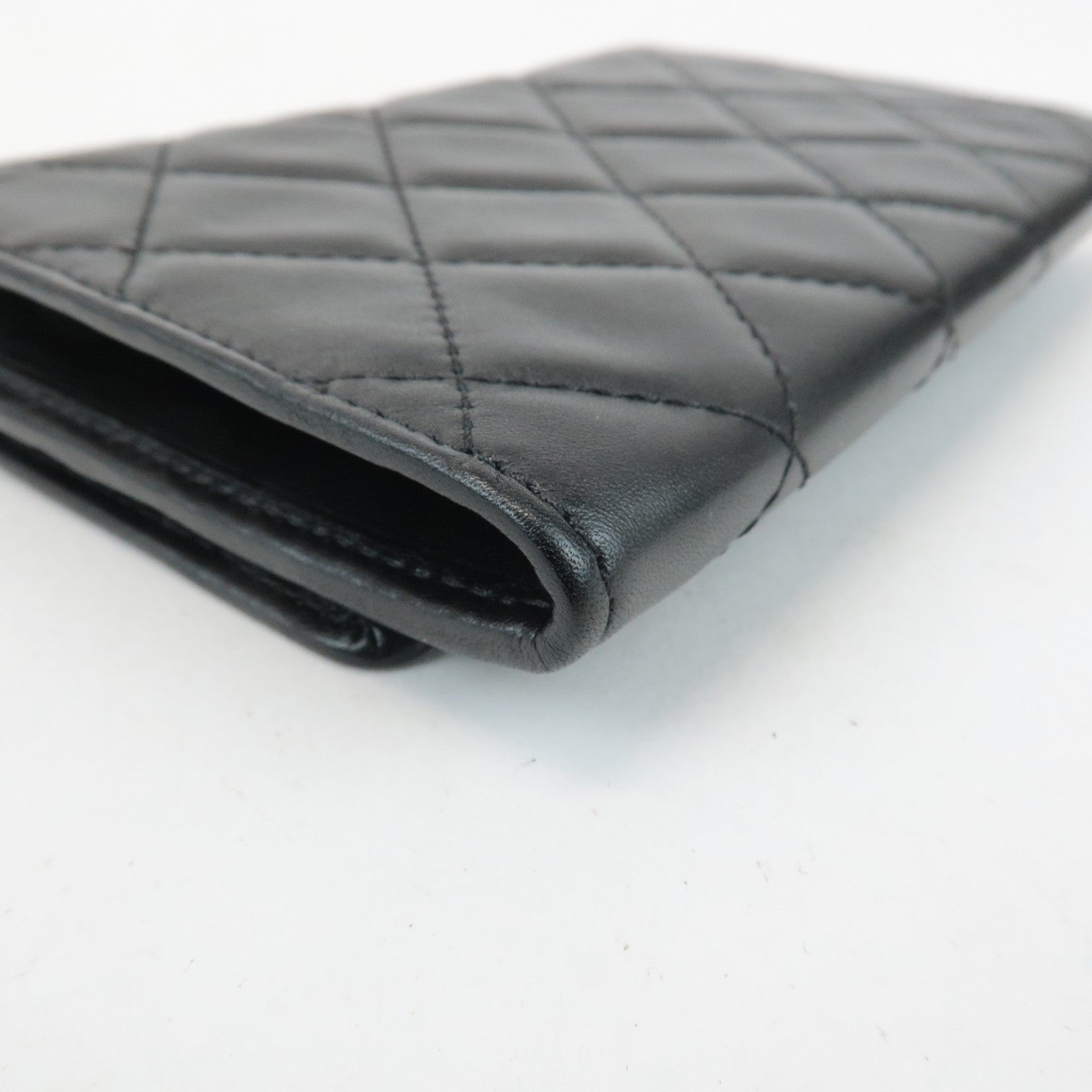 CHANEL Cambon Line COCO Mark Lamb Skin Bifold Wallet A26722 Used