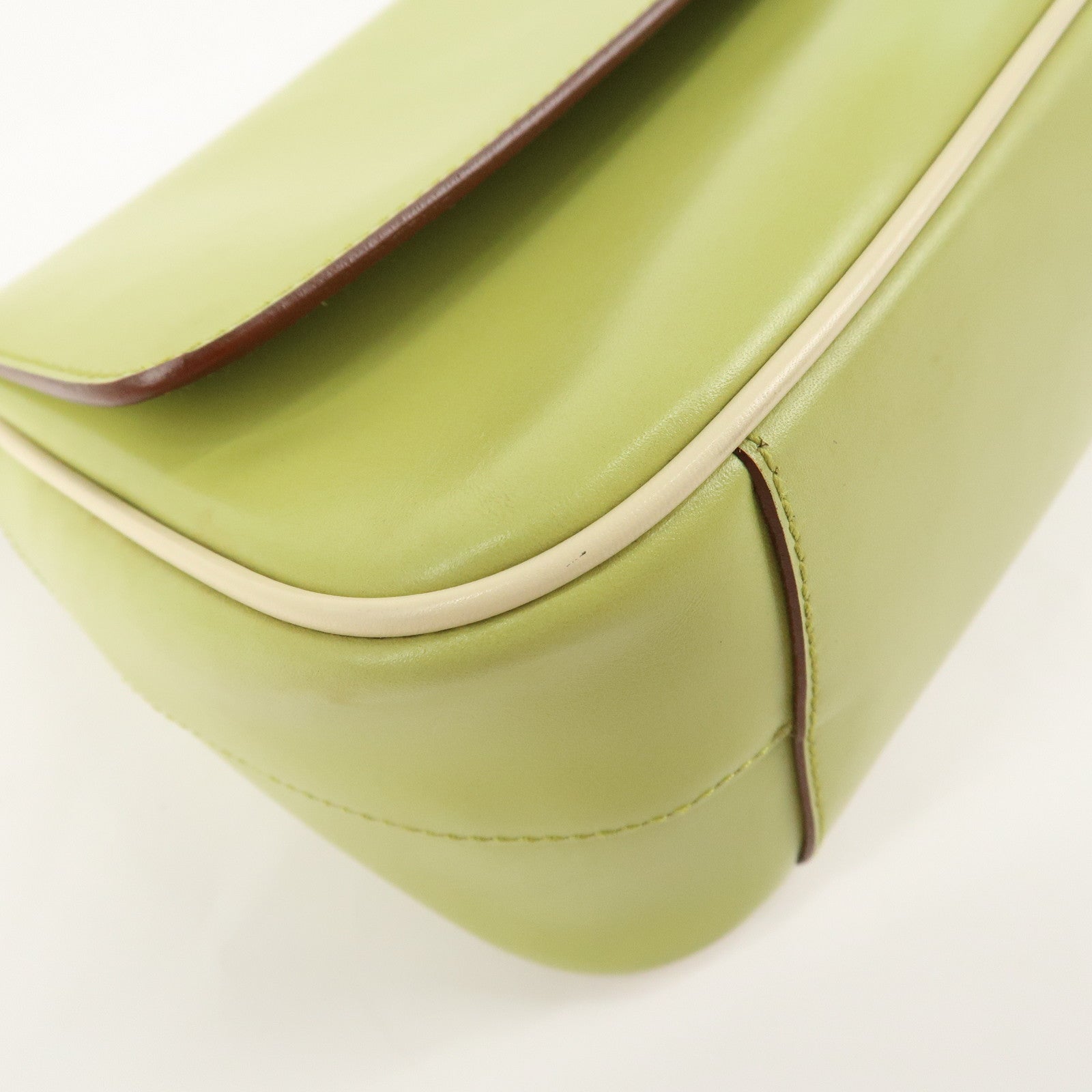 PRADA Leather Shoulder Bag Hand Bag Light Green B10689 Used