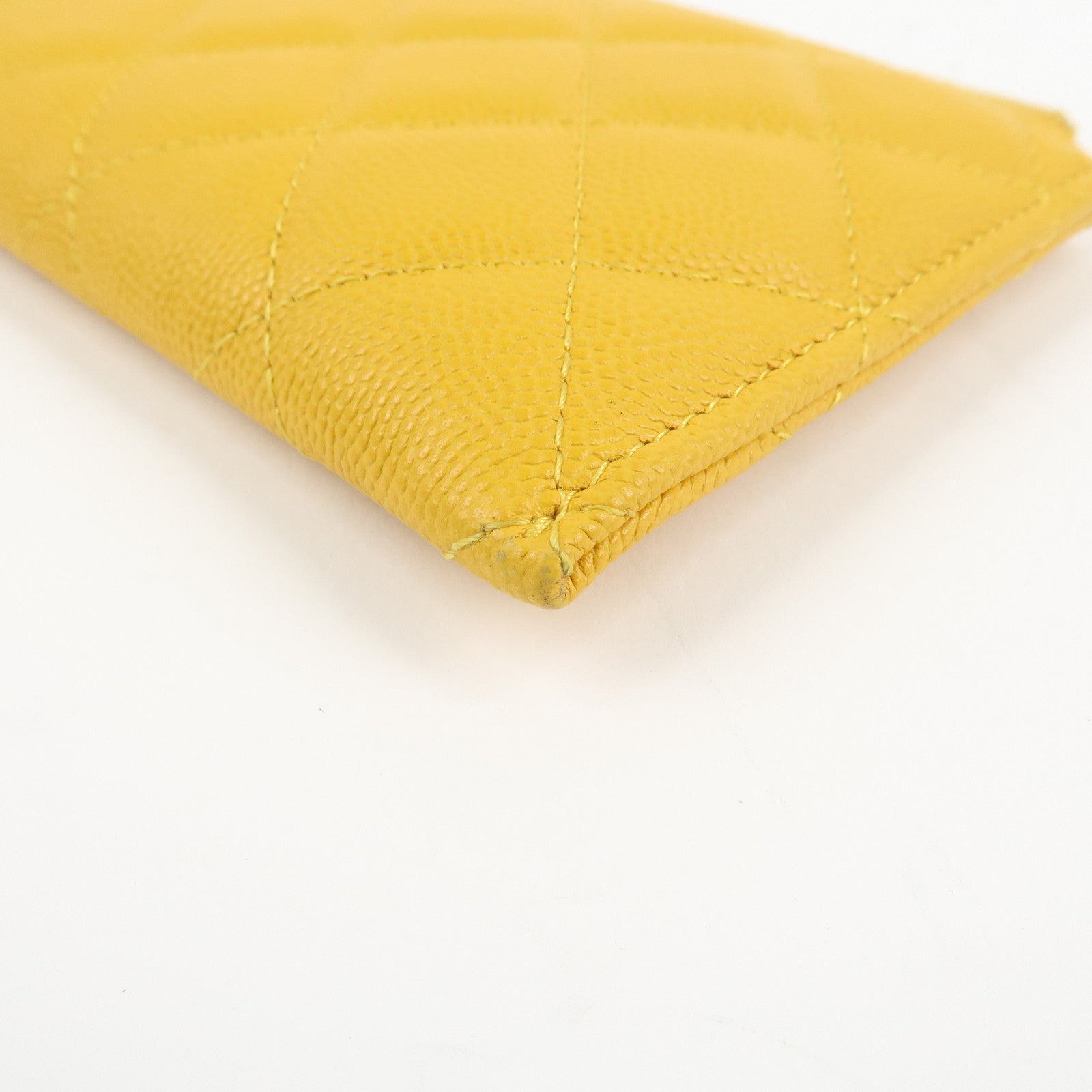 CHANEL Matelasse Caviar Skin Fragment Case Card Case Yellow Used