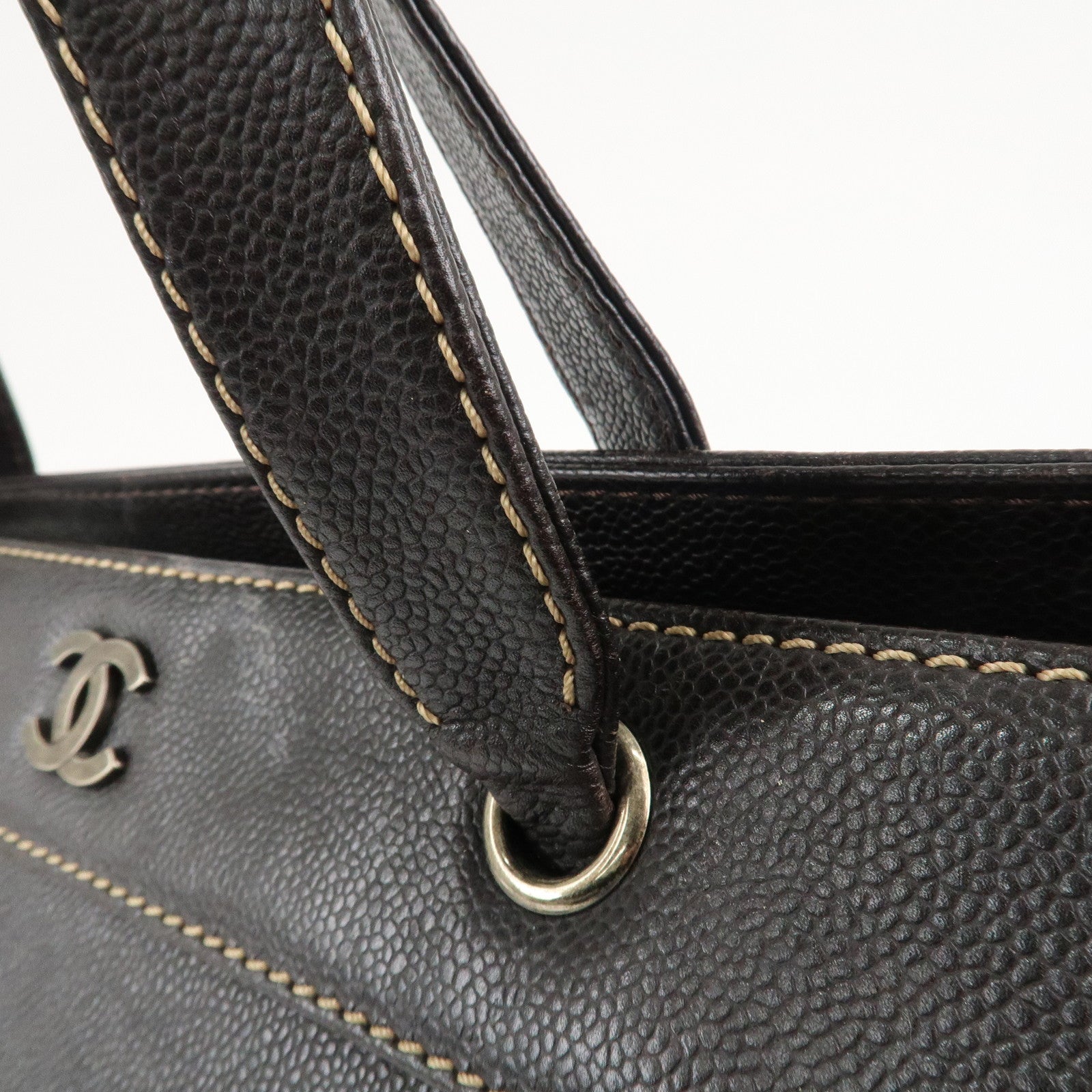 CHANEL COCO Mark Caviar Skin Hand Bag Tote Bag Brown Used