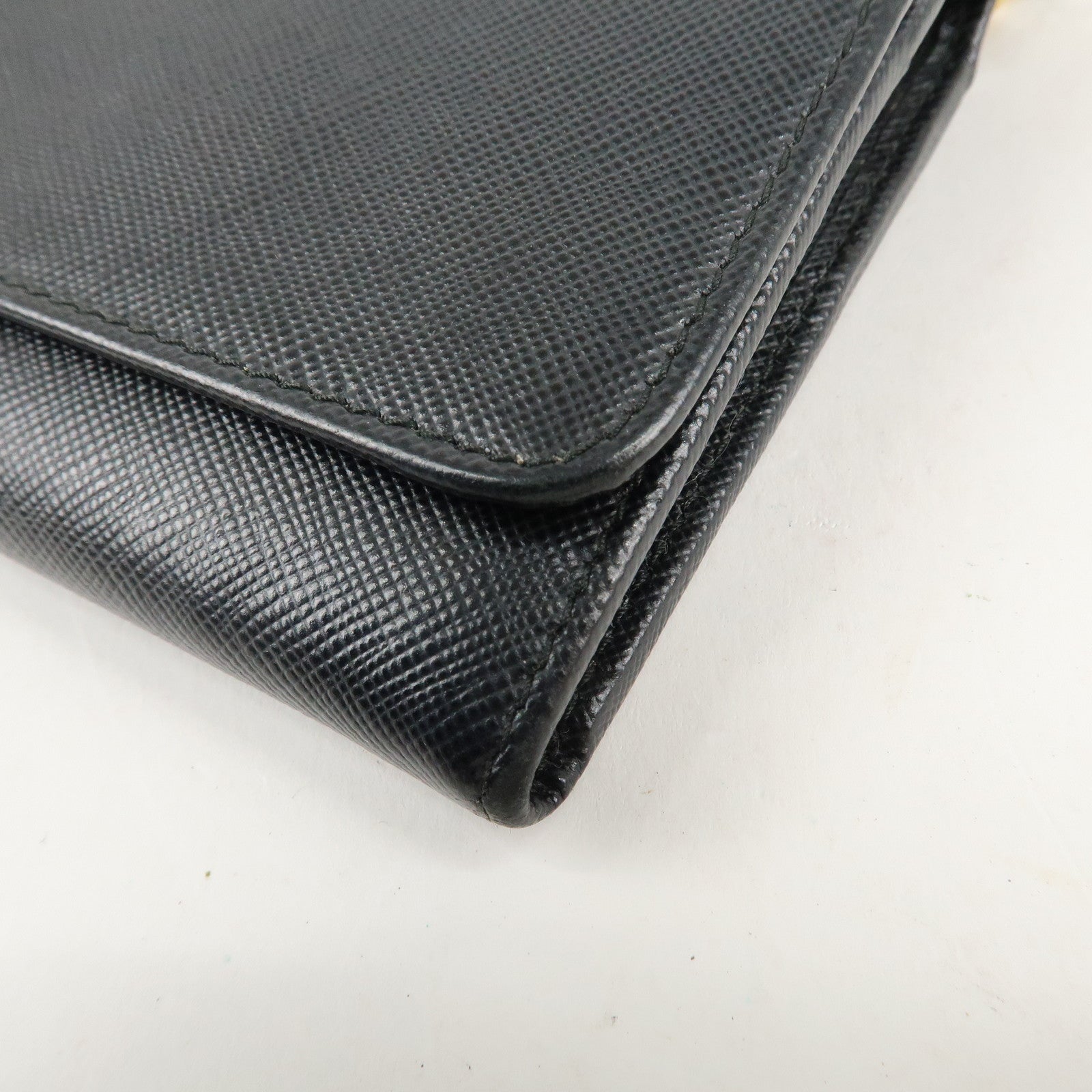 PRADA Saffiano Leather Chain Wallet Purse Black 1MT290 Used