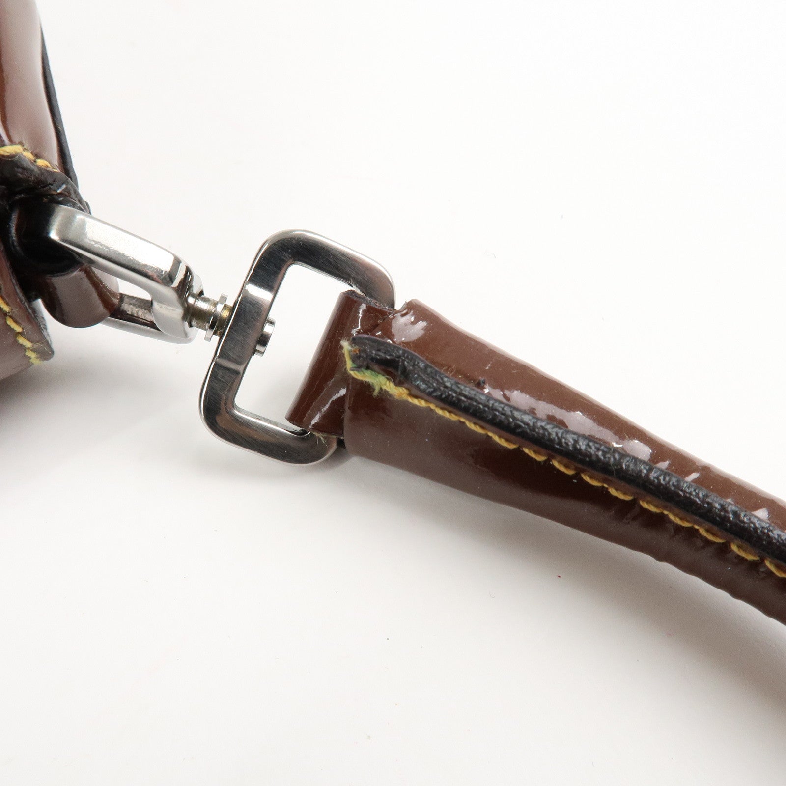 PRADA Patent Leather Shoulder Bag Brown Used